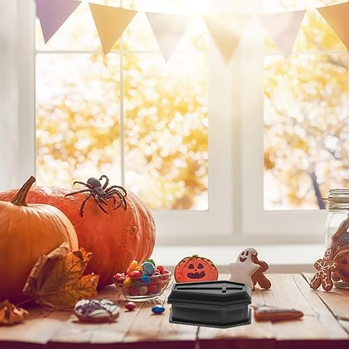 Miniatura 4 de IMIKEYA 2 piezas de ataúd negro modelo casa embrujada de plástico ataúd broma accesorios para decoración punk de Halloween