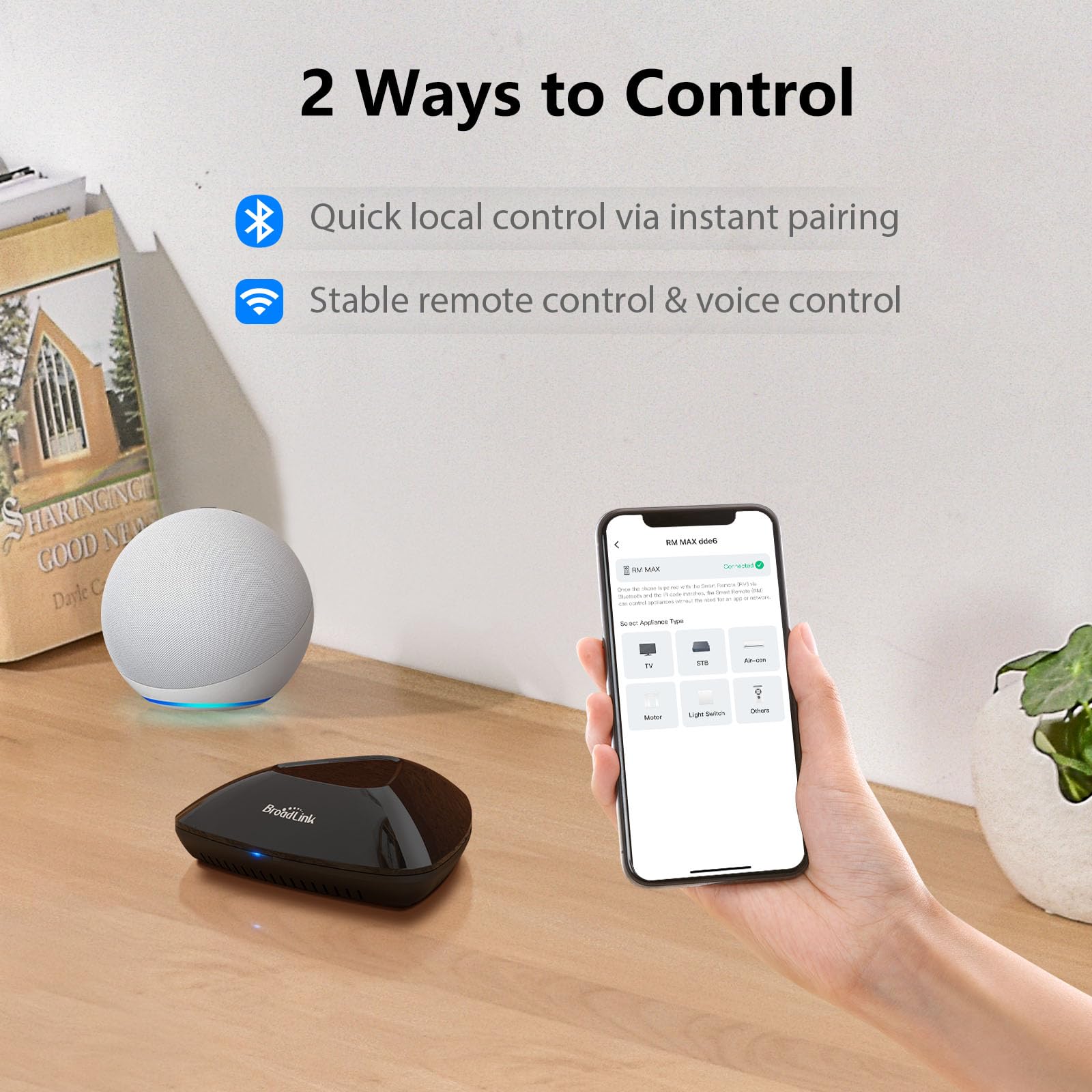 BroadLink RM4 Pro Universele afstandsbediening met sensorkabel, voor temperatuur- en vochtigheidsmonitor, tv, airconditioning, gordijnbediening, werkt met Alexa, Google Assistant, IFTTT