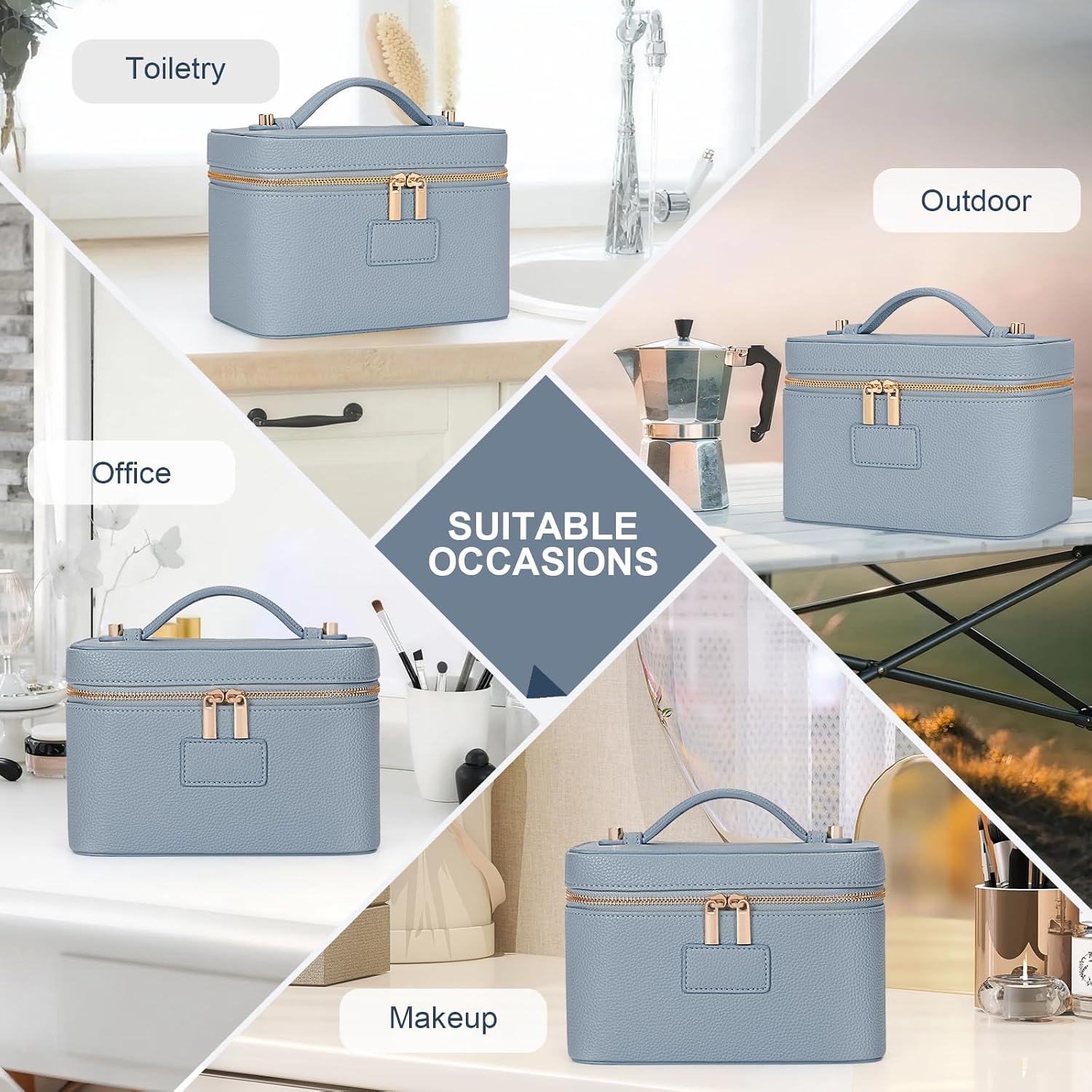 HiTotes Makeup Bag Vanity Case for Women Leather Cosmetic Bag Travel Toiletry Bags Portable Makeup Organizer Case image 5