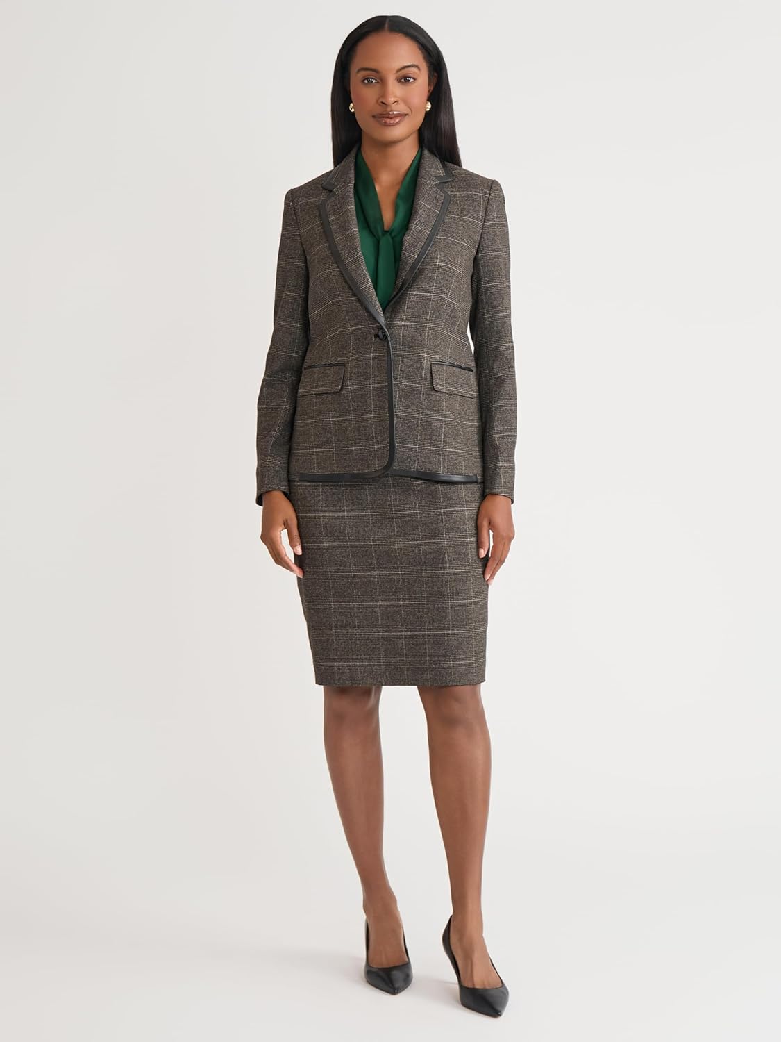 Kasper Women's Plaid Faux Leather One-Button Blazer