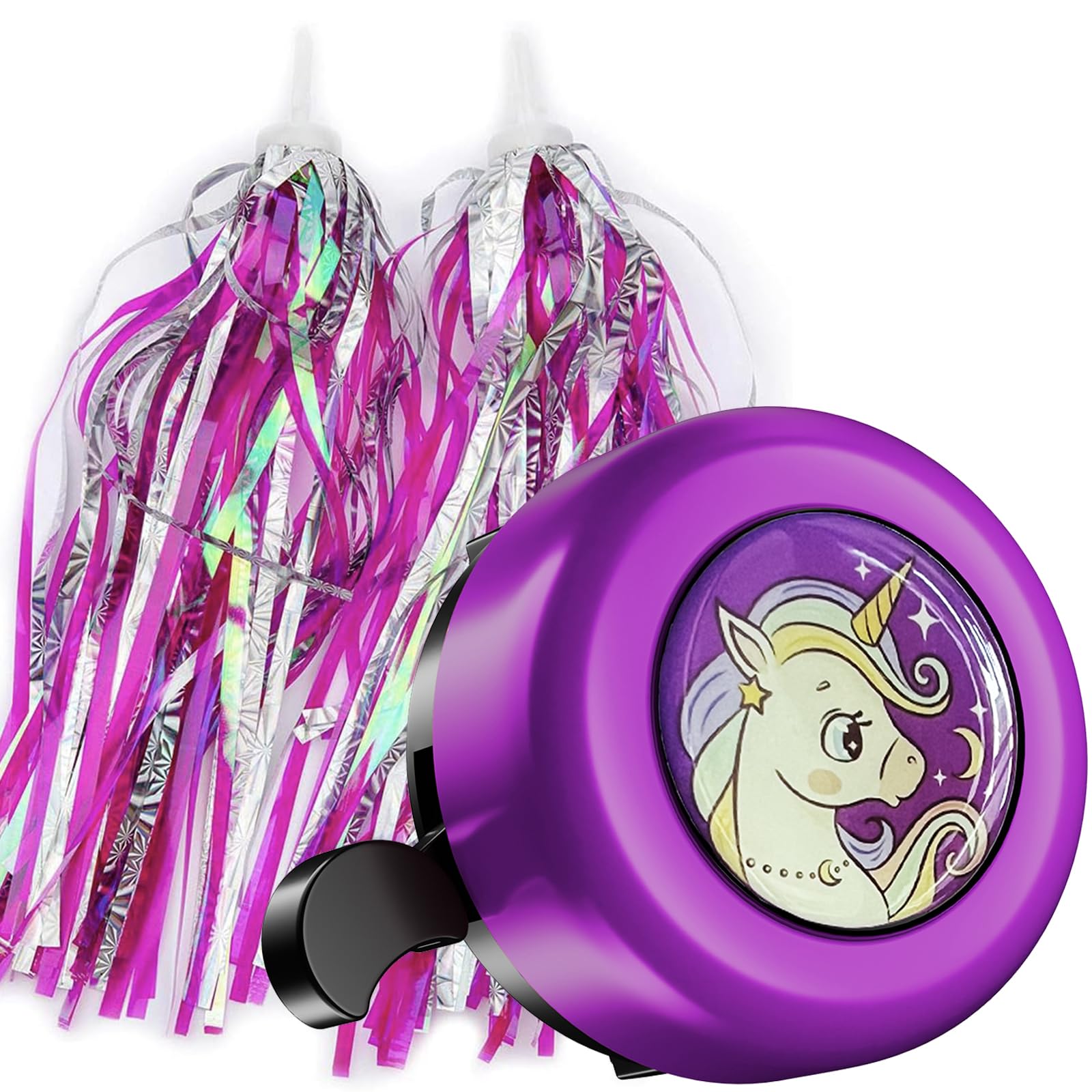 1 Pcs Kids Bike Bell and 2 Pcs Bike Streamer for Children's Bike,Loud Clear Sound Bicycle Bell Cute Cartoon Bike Bell for Road Bike,Electric Bike,