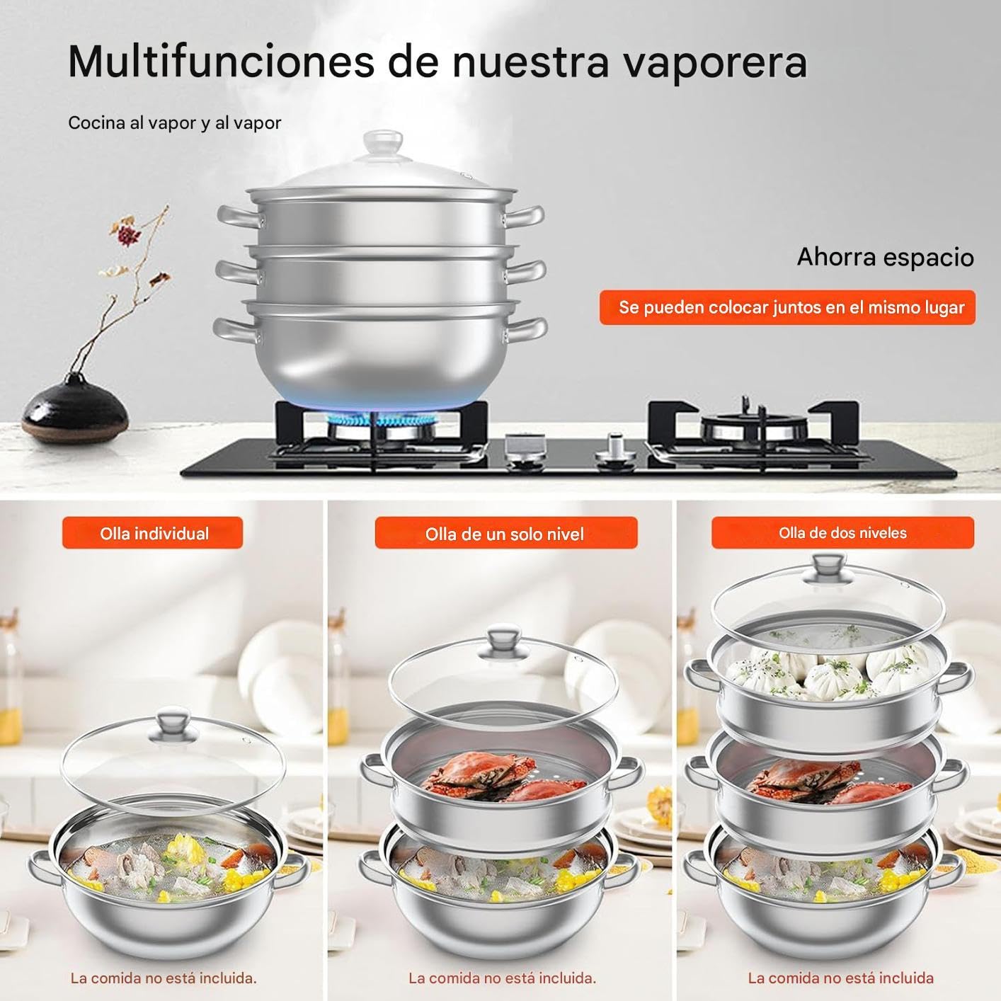 Juego de Olla Vaporera | Cacerola De Inducción 28 Cm - Juego de Olla Vaporera de Acero Inoxidable para Cocina - para Reuniones Familiares Preparación de Comidas Alimentación Saludable