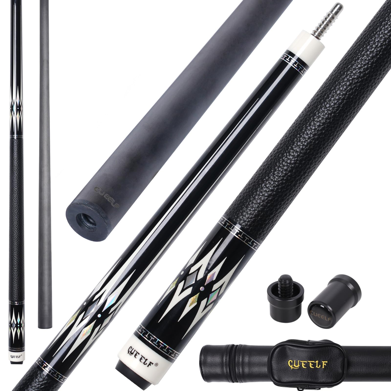 CUEELF Carbon Fiber Pool Cue Stick 12.5mm Low Deflection Cue Stick Professional Pool Cue Stick with Case