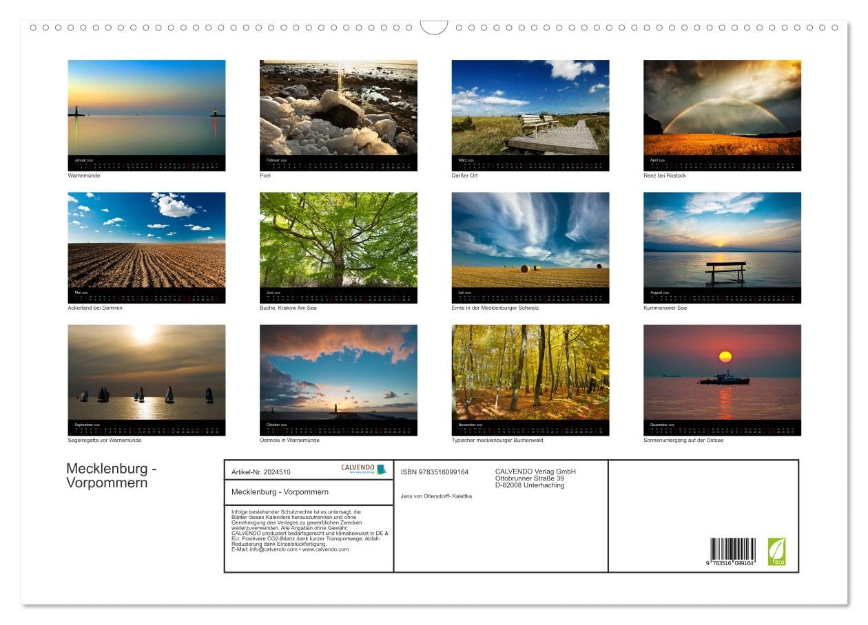 Mecklenburg - Vorpommern (Wandkalender 2026 DIN A2 quer), CALVENDO Monatskalender: Jahreskalender M/V von der Ostsee bis zur Mecklenburger Schweiz (CALVENDO Natur)