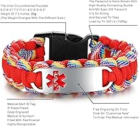 Vista 35 de Pulsera de alerta médica Paracord para hombres y mujeres Pulsera de identificación médica de acero inoxidable con hebillas de liberación lateral