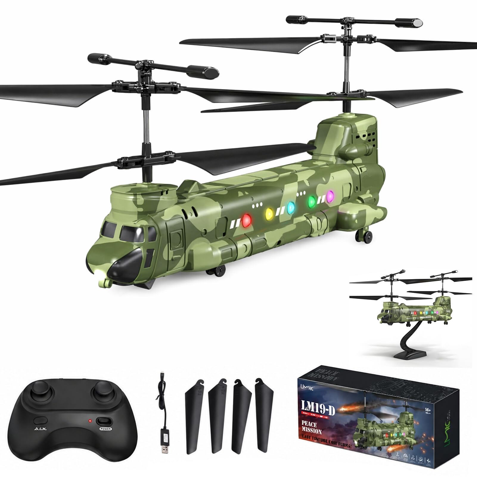 Elicottero radiocomandato militare da 2,4 Ghz con fotocamera HD, mantenimento dell'altitudine, luci a LED, una funzione chiave per fotografia aerea, interni ed esterni, elicotteri adatti ai