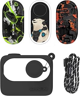 4 Pcs Set Silicone Case Camera DIY Sticker for Insta360 Go 3, Lens Cap Protective Sleeve Cover with Lanyard (Black)