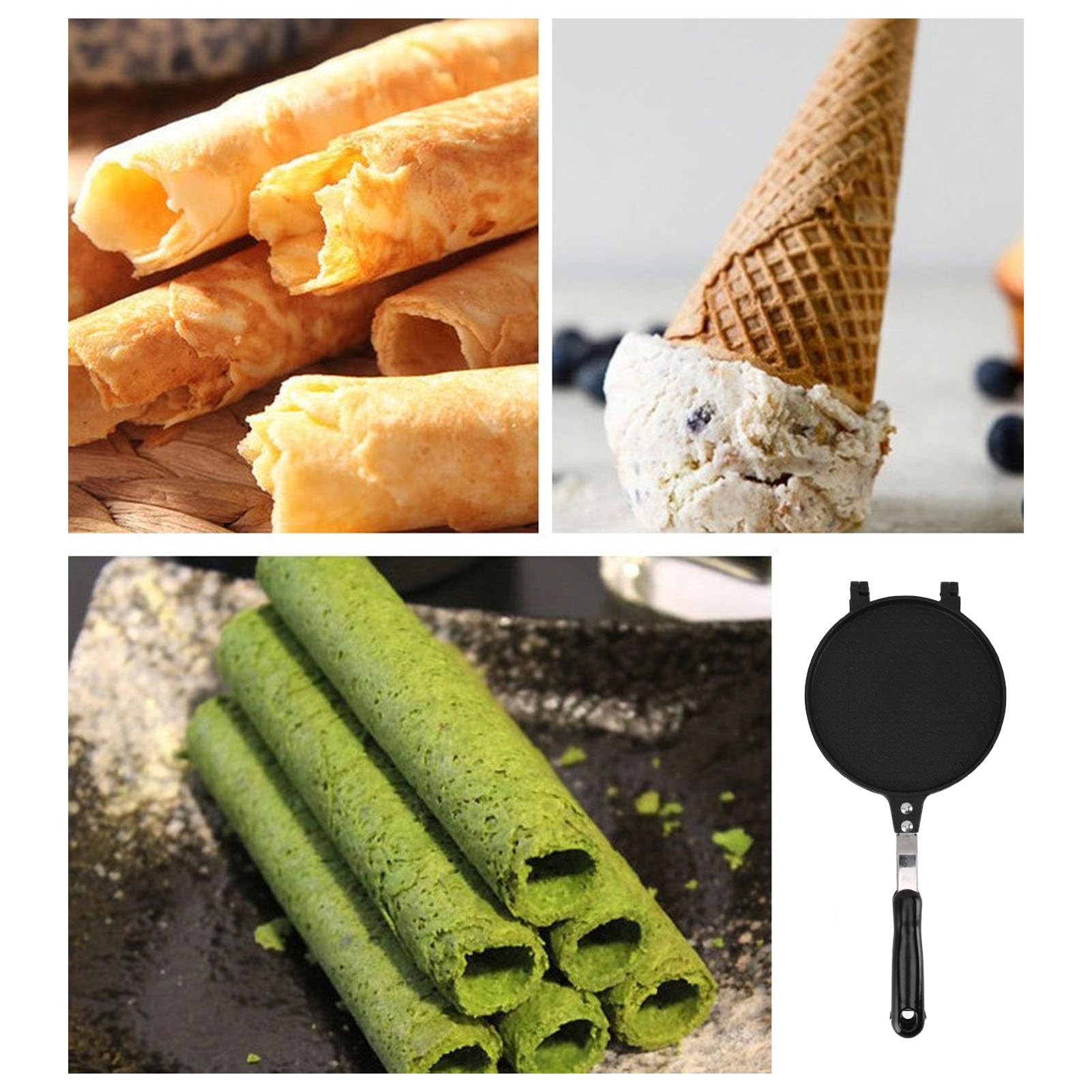 Macchina per Cono di Cialda, 16,5 cm Waffle Cone Maker in Lega di Alluminio, Macchina per Cono Gelato Rotolo di Uova Crepe Pan