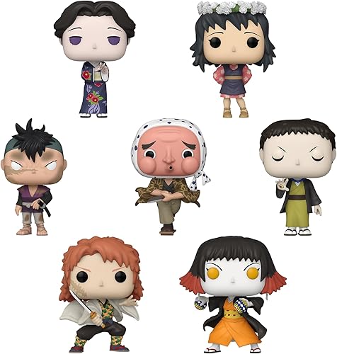 Funko Pop! Demon Slayer Juego de 7 - Genya, Tamayo, Yahaba, Sabito (sin máscara), Makomo (Tocado de flores), Hotaru Haganezuka (sin sombrero) y