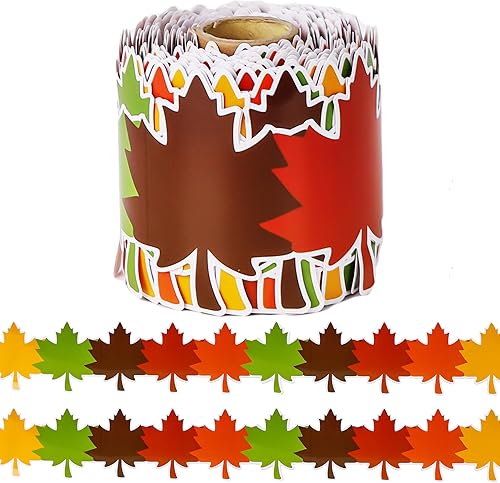 Bordes de tablón de anuncios de otoño de 66 pies, con forma de hojas de arce, borde troquelado, 5 colores, hojas de otoño, decoración para Acción de