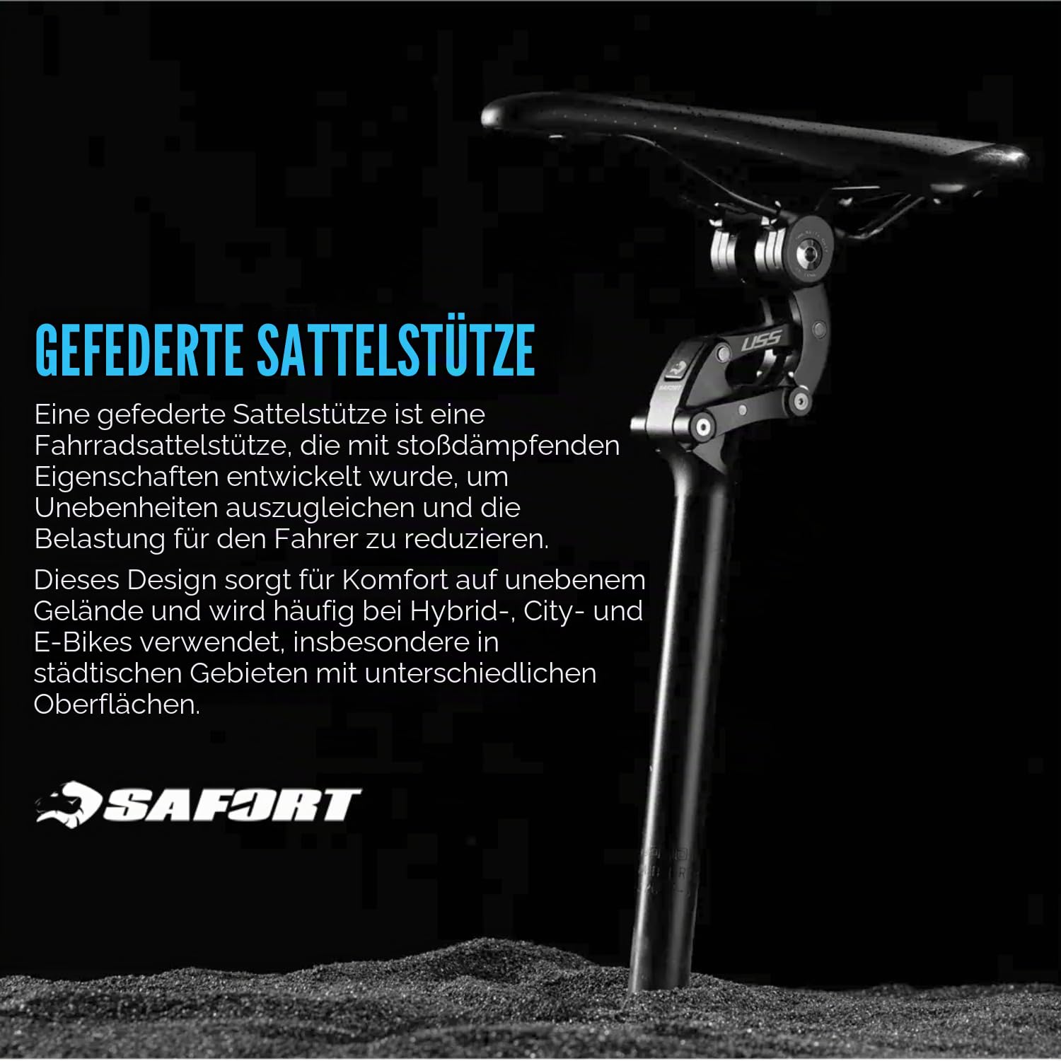 SAFORTBikes 365 mm/580 mm Federsattelstütze für E-Bike/Fatbike, bis zu 200 kg Schwerer Fahrer