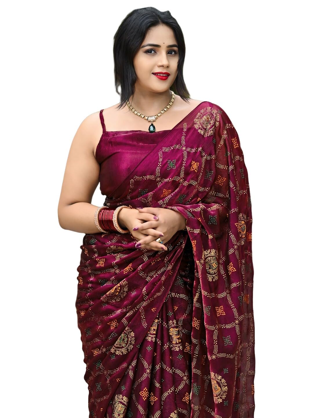 siril Women's Chiffon Foil Printed Saree with Tassels-picture-15