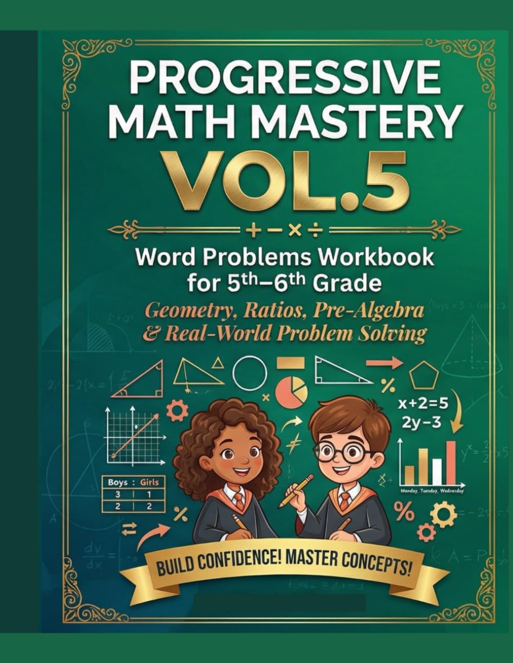 Progressive Math Mastery Vol.5: Word Problems Workbook for 5th–6th Grade Geometry, Ratios, Pre-Algebra & Real-World Problem Solving (Progressive Math Mastery is a 5-volume educational series)