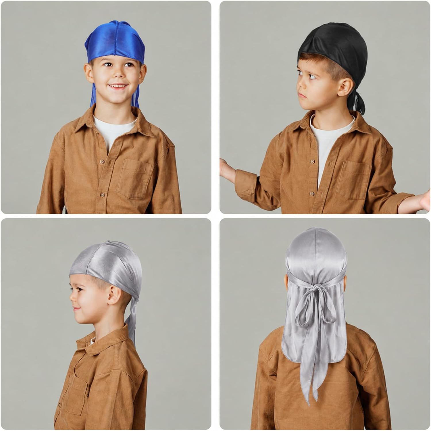 3pcs Durag for Kids Satin Baby Toddler Durag Head Wrap Cap with Long Tail