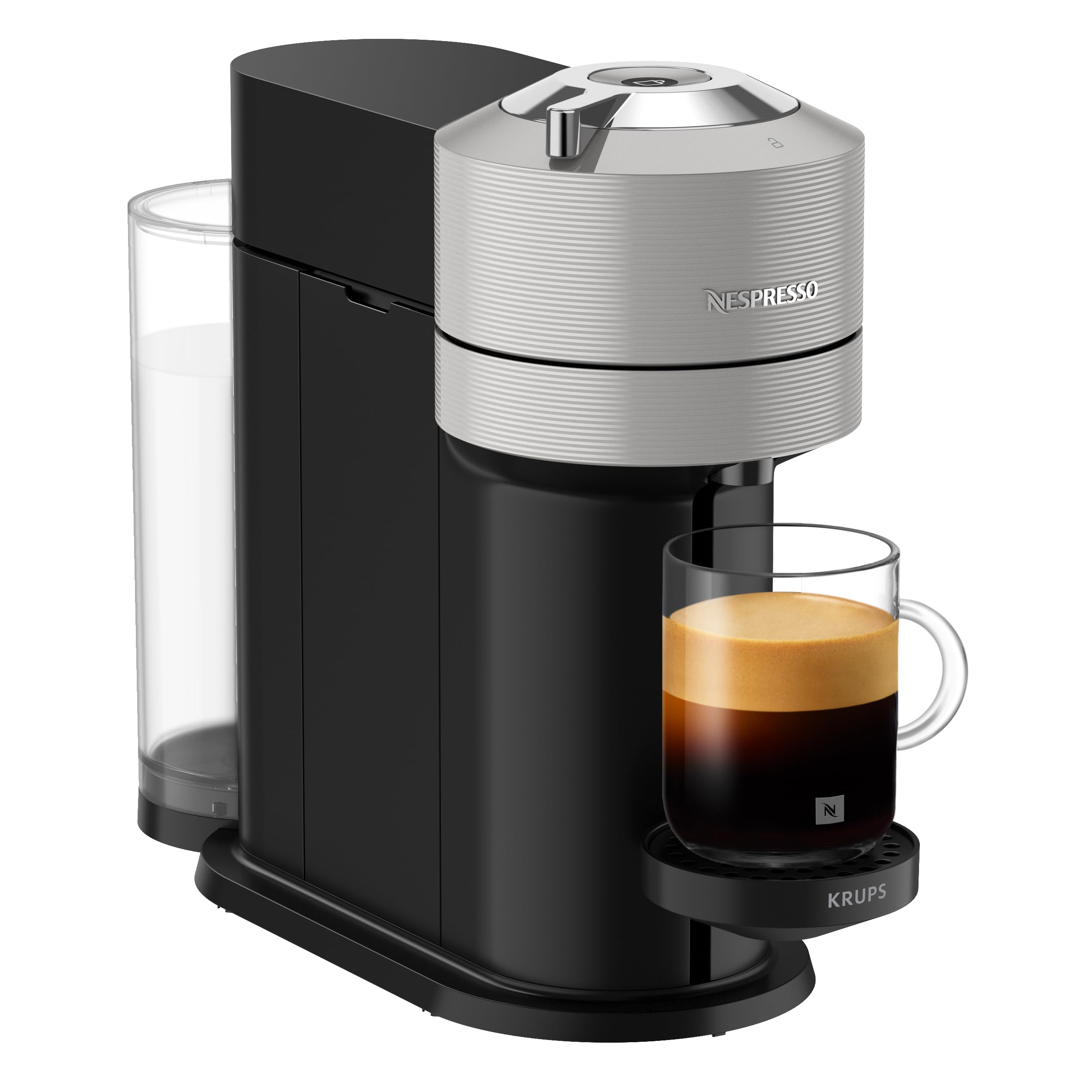 Nespresso Krups XN910B Vertuo Next Kaffeekapselmaschine | 1,1 L Wassertank | Kapselerkennung durch Barcode | 6 Tassengrößen | Power-Off Funktion | 54 % aus recyceltem Kunststoff | Light Grey