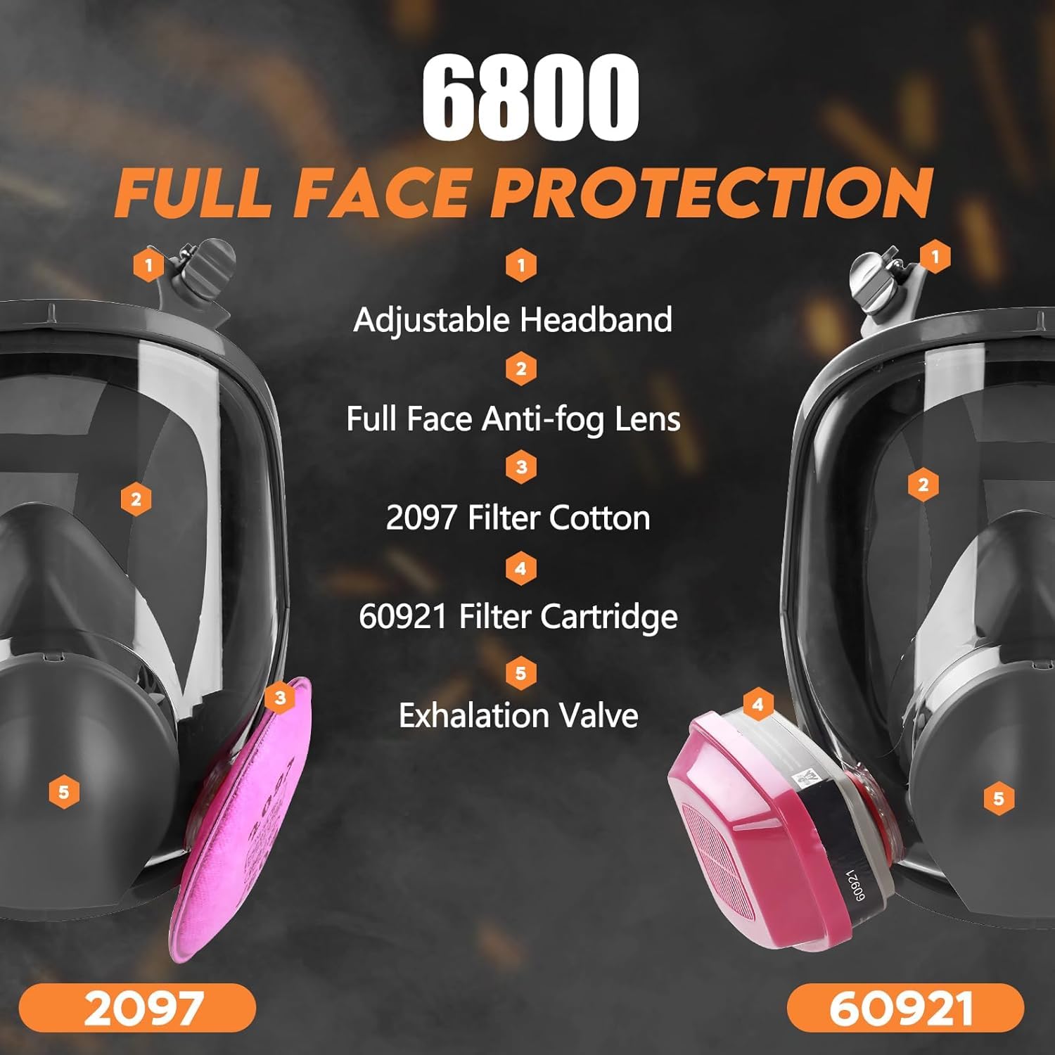 Maschera respiratoria integrale con filtri 60921 e 2097, maschera antigas riutilizzabile per sopravvivenza, nucleare e chimica, per verniciatura a spruzzo, levigatura, resina, polveri sottili, lavori