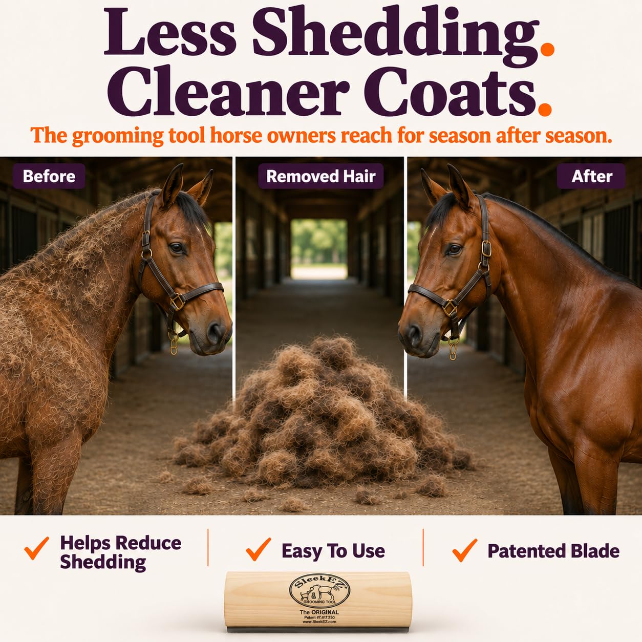 SleekEZ 10 Inch Horse Brush – Patented Horse Shedding Blade Made in USA - Removes Loose Hair & Undercoat - Deshedding Tool for Donkeys, Cows & Large Animals - Helps Reduce Seasonal Shedding view 8