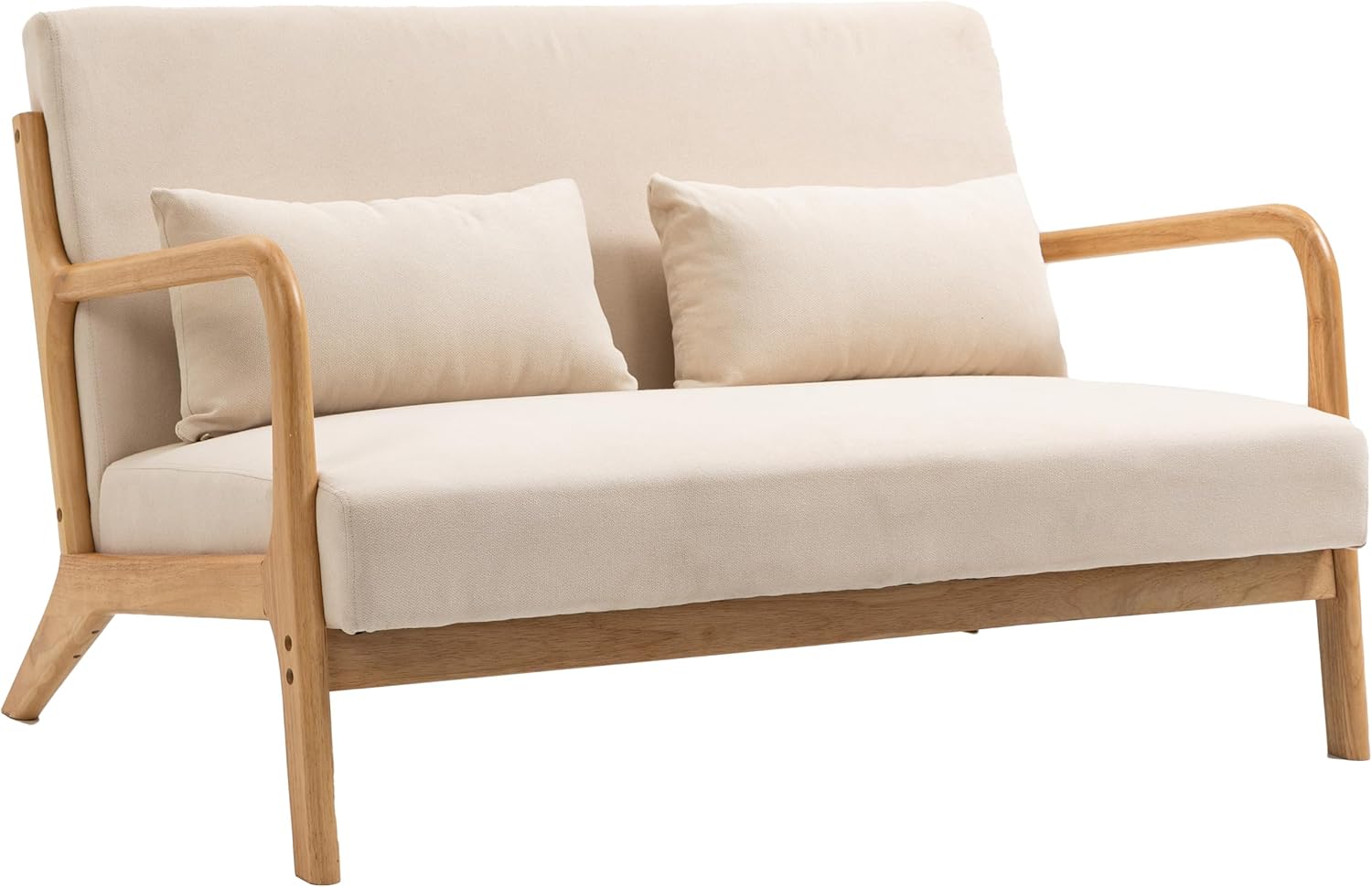 LKTART Love Seat Sofa Mid Century Modern Sofa Chair with Waist Cushion, Accent Chairs 2 Seat with Solid Wood Frame Upholstered Loveseat Couch for Small Place Living Room Bedroom Apartment