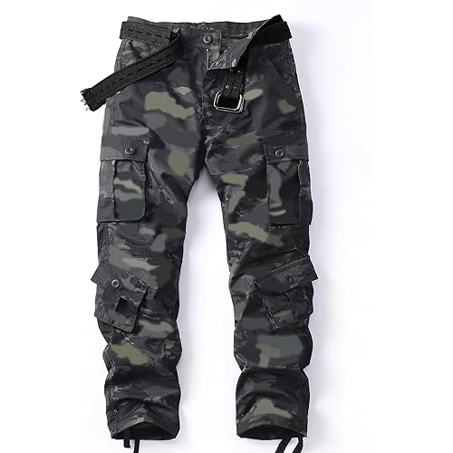 AKARMY Men's Camo Cargo Work Pants Cotton Military Army Casual Tactical Wild Combat Pants with 8 Pockets