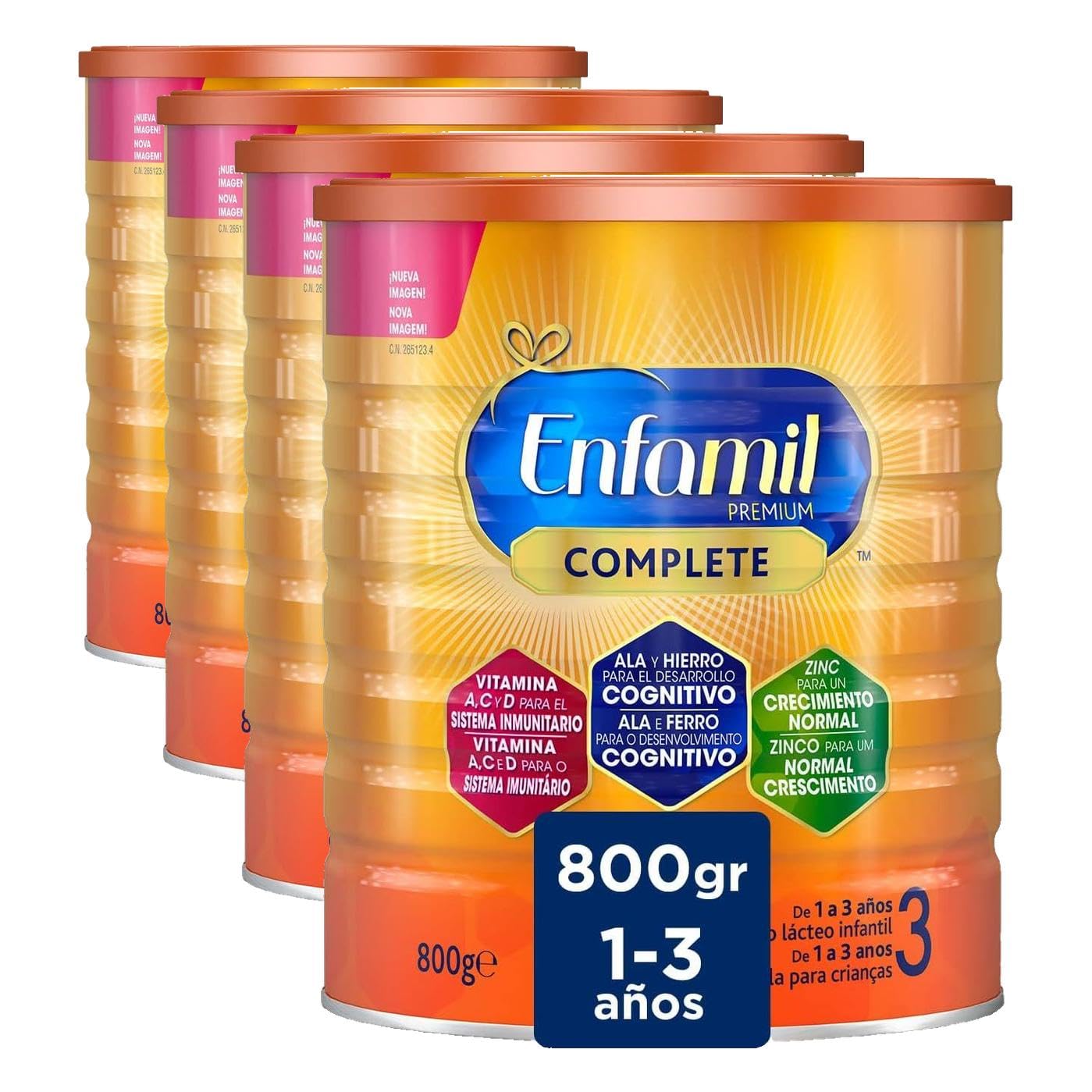 Enfamil Complete 3 Leche de Crecimiento en Polvo, desde los 12 Meses, 1 x 800g (Paquete de 4)