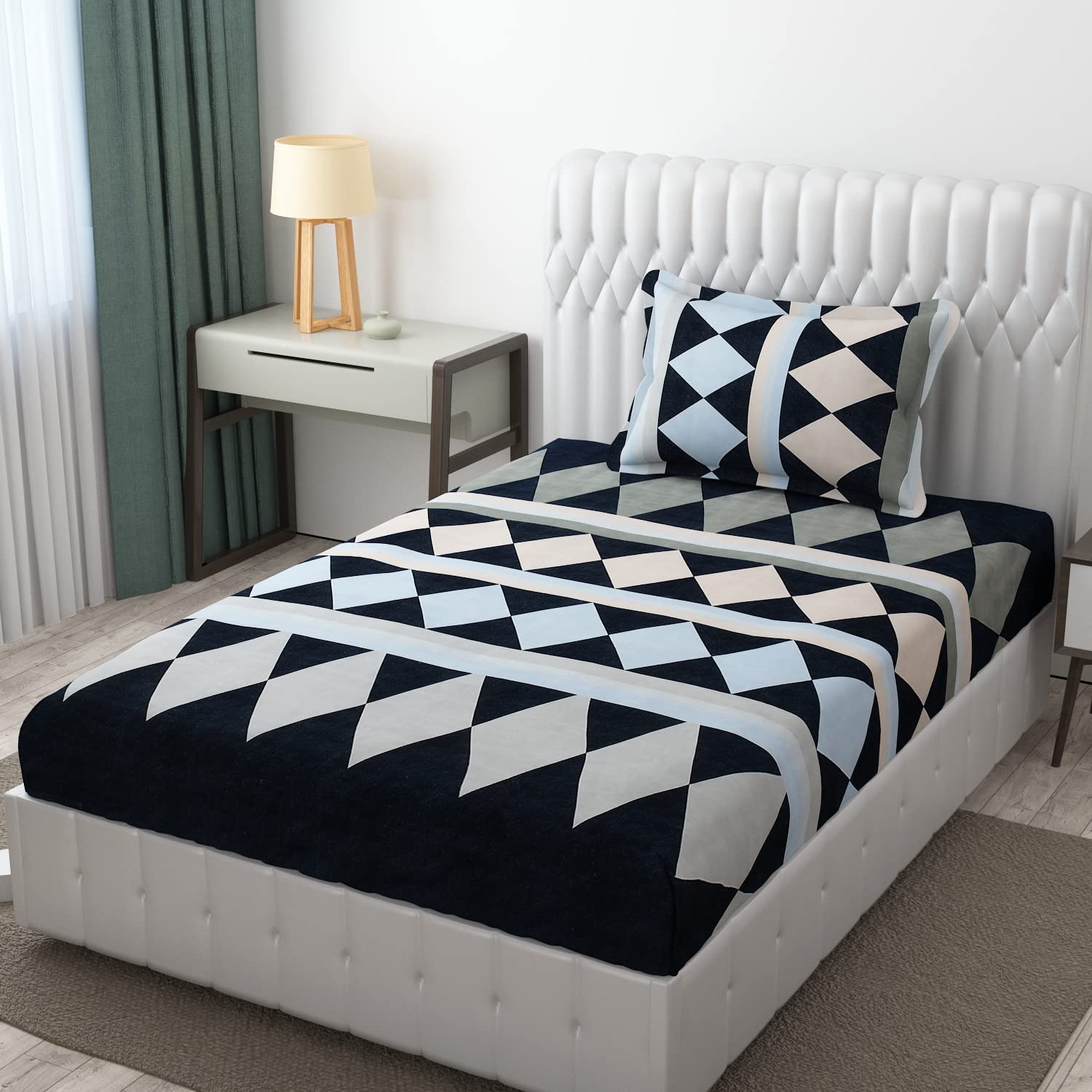 BELVOSTUM Homes Soft 300 TC Cotton 3D Printed Bedsheet for Single Bed with 1 Pillows Covers 90x60, Inches -Blue Triangle (B0BRSQRVXJ) Amazon Price History, Amazon Price Tracker