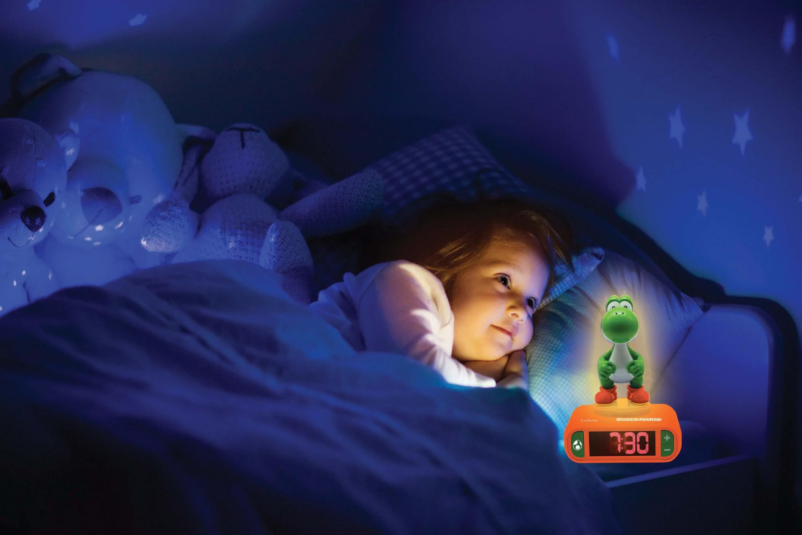 LEXIBOOK, Super Mario, Yoshi Nightlight alarm clock, Sounds and Melodies, LCD Backlit screen, Luminous, Snooze, Orange, RL800NI1LXB - Image 3