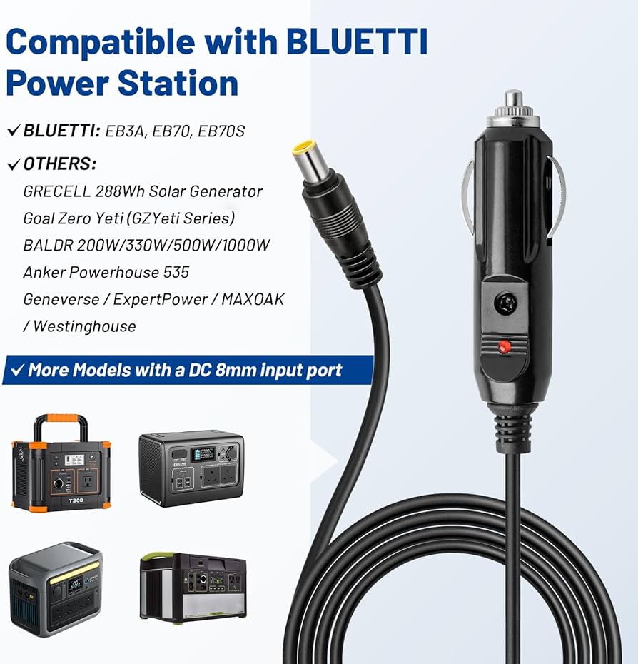 Amazon.com: Anina DC 8 mm Car Charging Cable for BLUETTI EB3A EB70