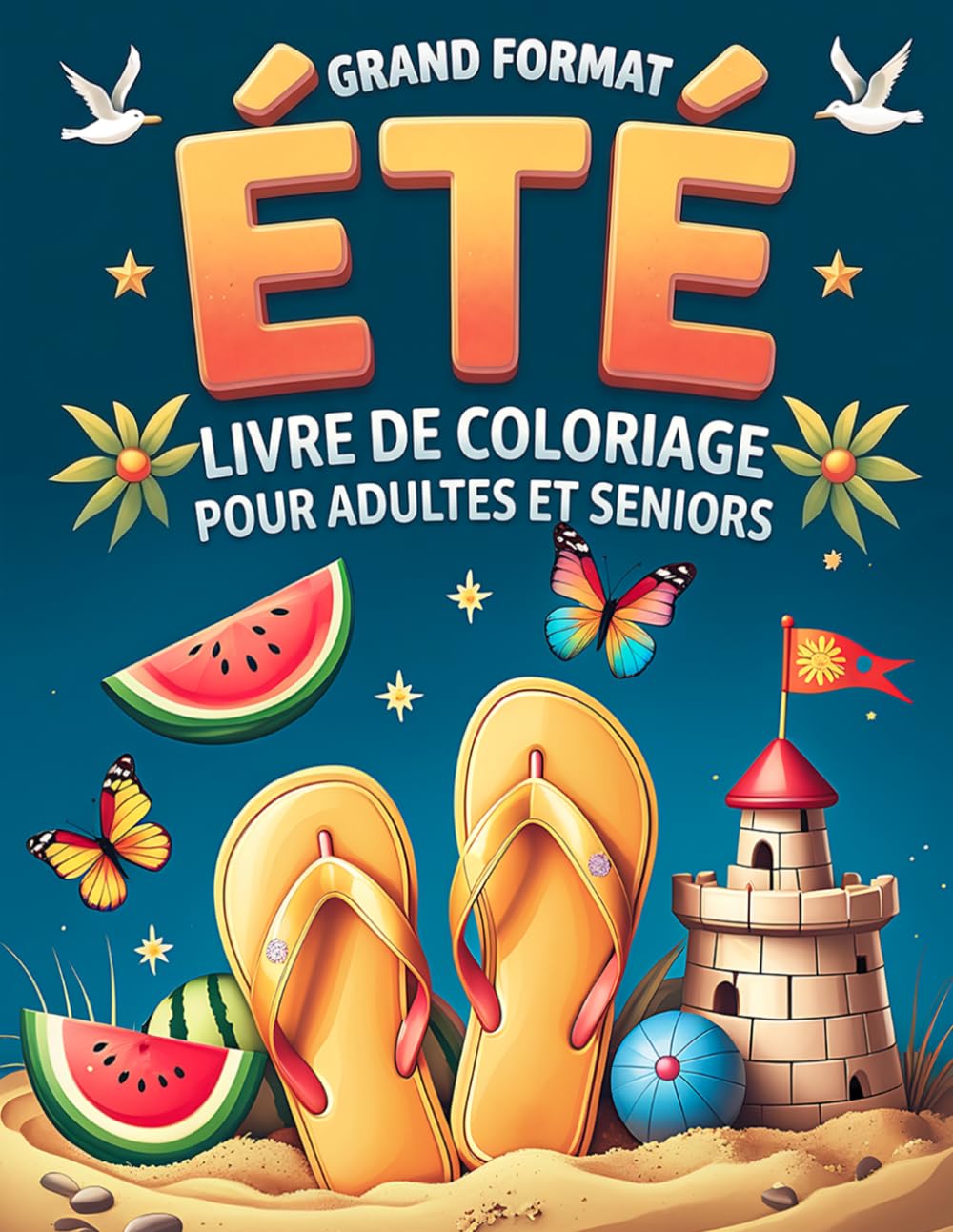 Grand Format Été – Livre de coloriage pour adultes et seniors: 50 dessins simples, faciles et amusants à colorier avec de grands motifs pour la détente et le plaisir
