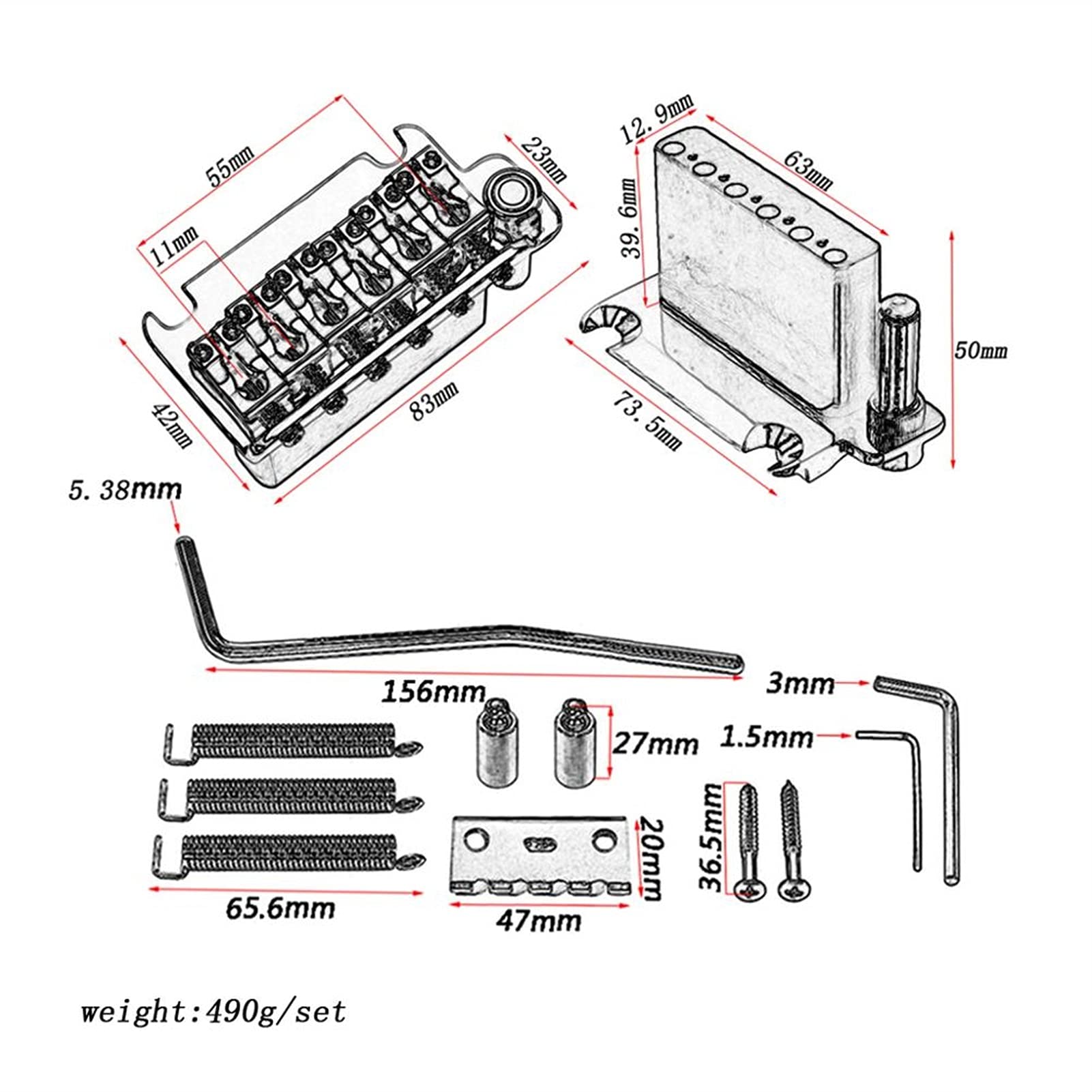 S T Sistema De Trémolo De Guitarra Eléctrica Brass Bridge + Sillines Conjunto Puente Guitarra