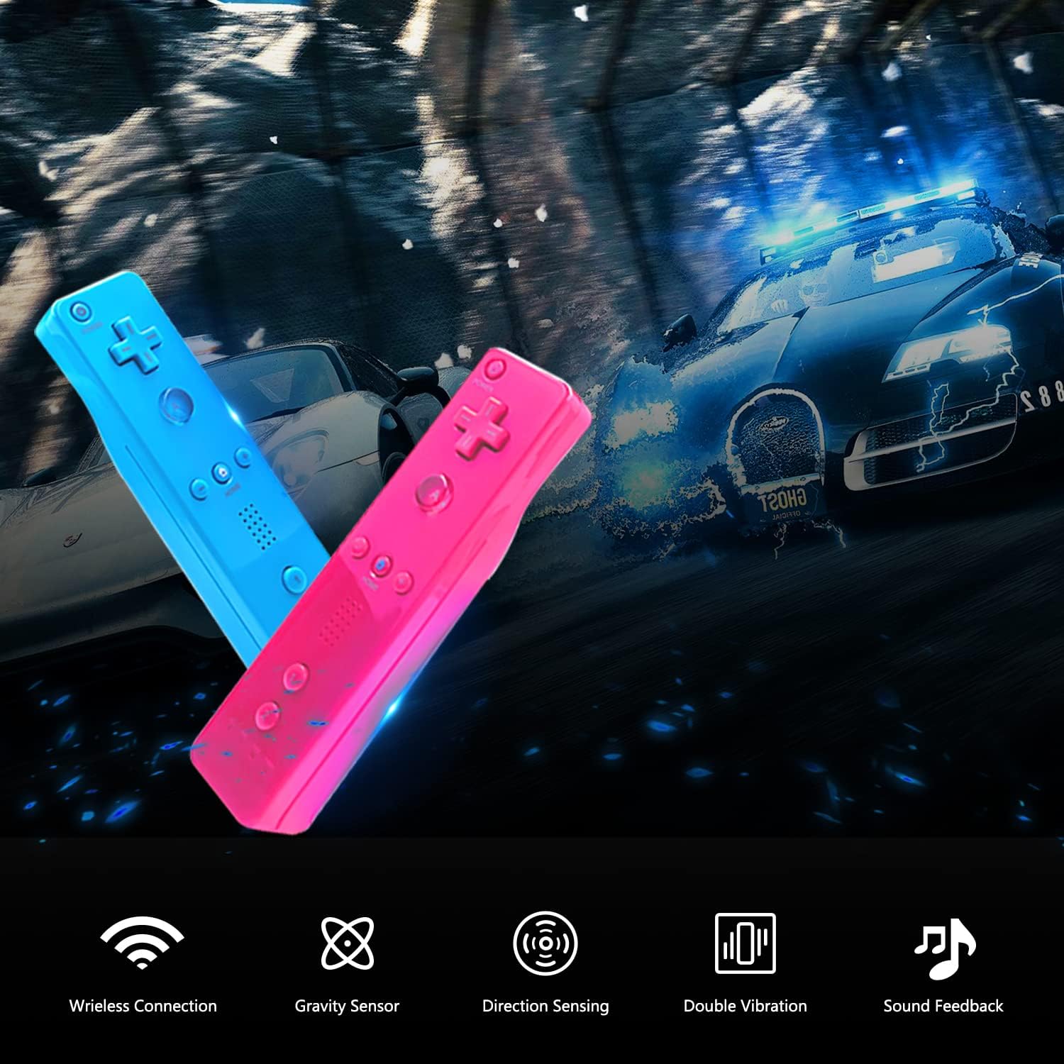 Wii Controller Wireless, Arrocent Remote Controller Compatible for Wii Wii U Console, with Silicone Case and Wrist Strap – Pink and Blue