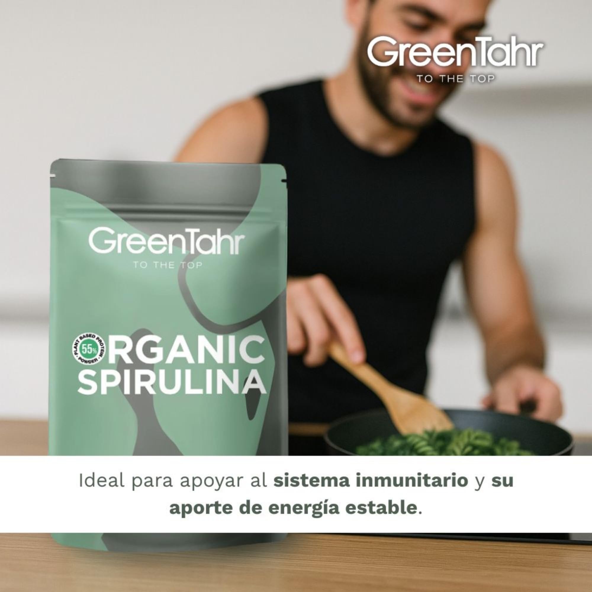 Green Tahr Espirulina en Polvo Ecológica 750g, 100% Alga Spirulina Apta para Veganos, Sin Gluten, Sin Aditivos, Alto Contenido en Proteínas 55%