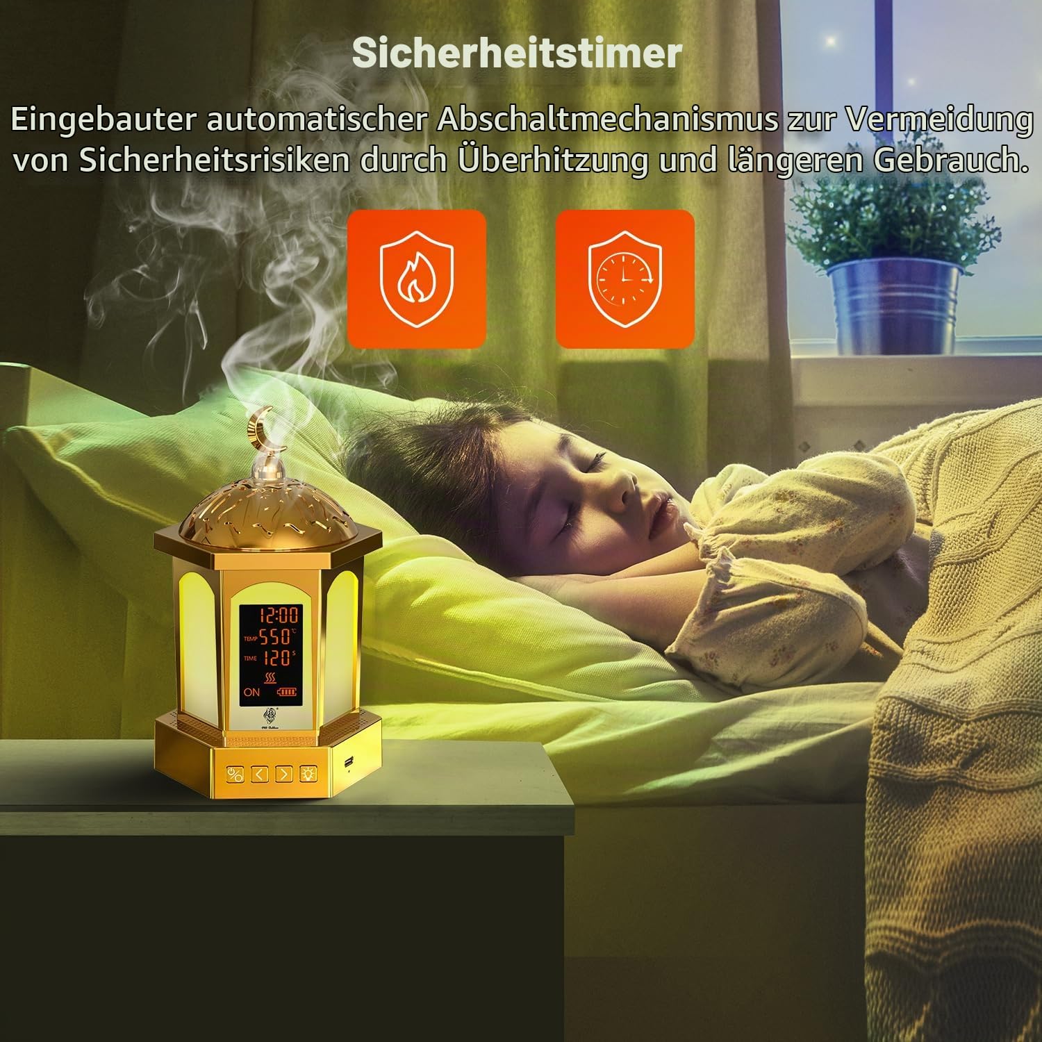langanhaltender Bakhoor Brenner elektrischer Aroma Diffuser, USB Wiederaufladbar arabischer Räucherstövchen mit LED Display & 3 Temperatureinstellungen (500°C/120s - 300°C/300s)