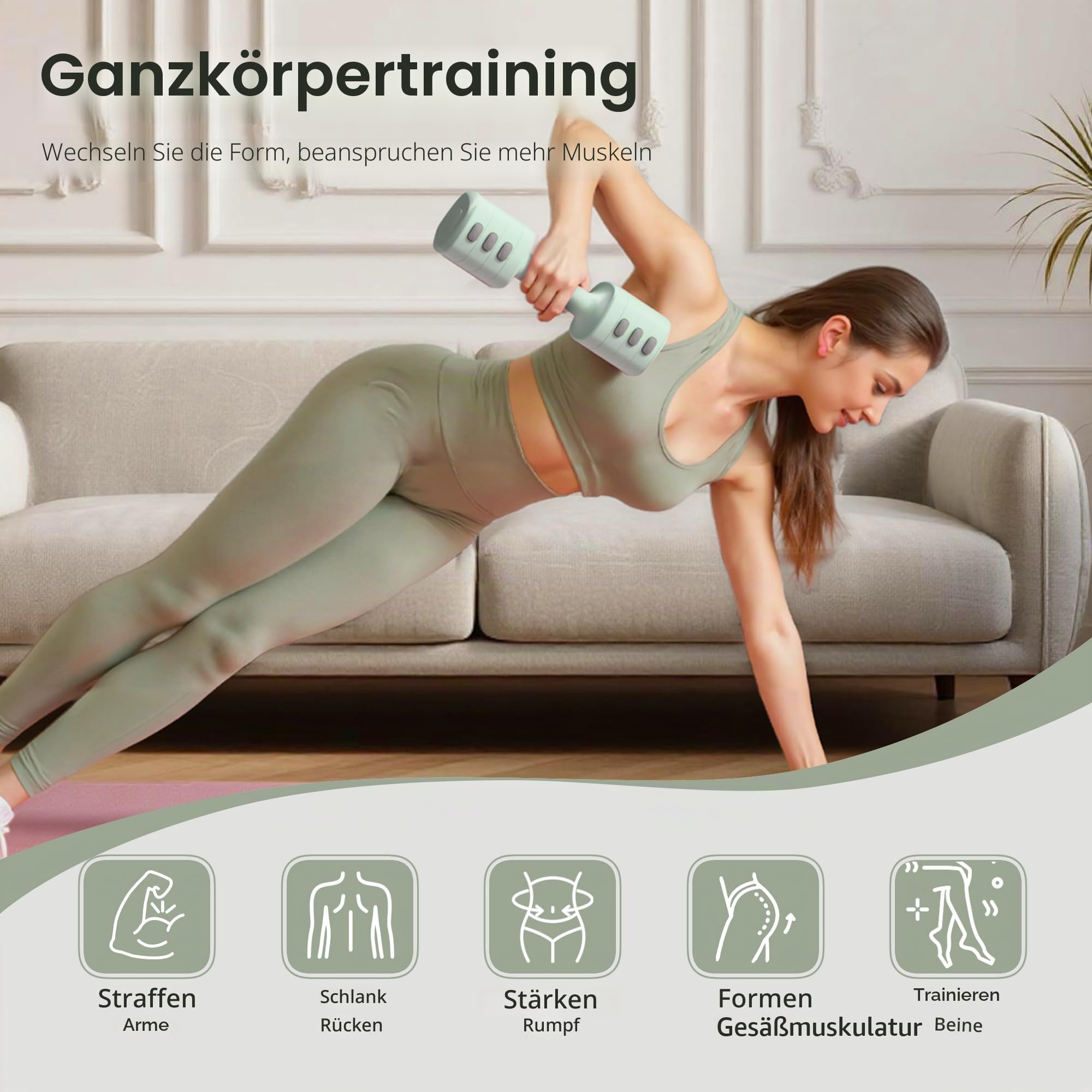 RYGEO 2-in-1 Verstellbares Hantelset für Frauen – 4 Stufen Kettlebell(2,2 lbs bis 12,1 lbs) – Heimfitnessgeräte für Zuhause – Fitness Hanteln