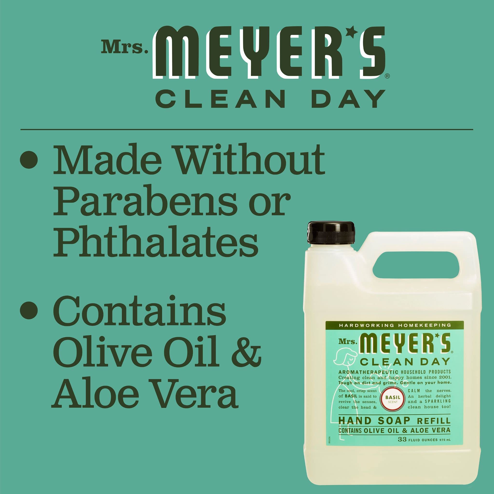 Mrs. Meyer'S - Ricarica di sapone liquido per le mani, basilico, 33 l, confezione da 6