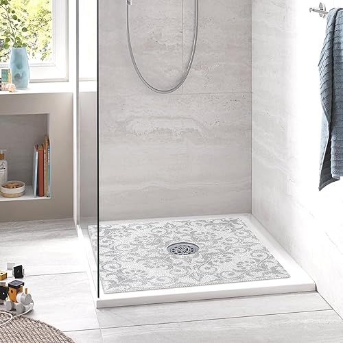 Miniatura 7 de Alfombrilla de ducha cuadrada antideslizante 24 x 24 pulgadas con orificio de drenaje en el medio - Esponja de PVC antideslizante para ducha interior