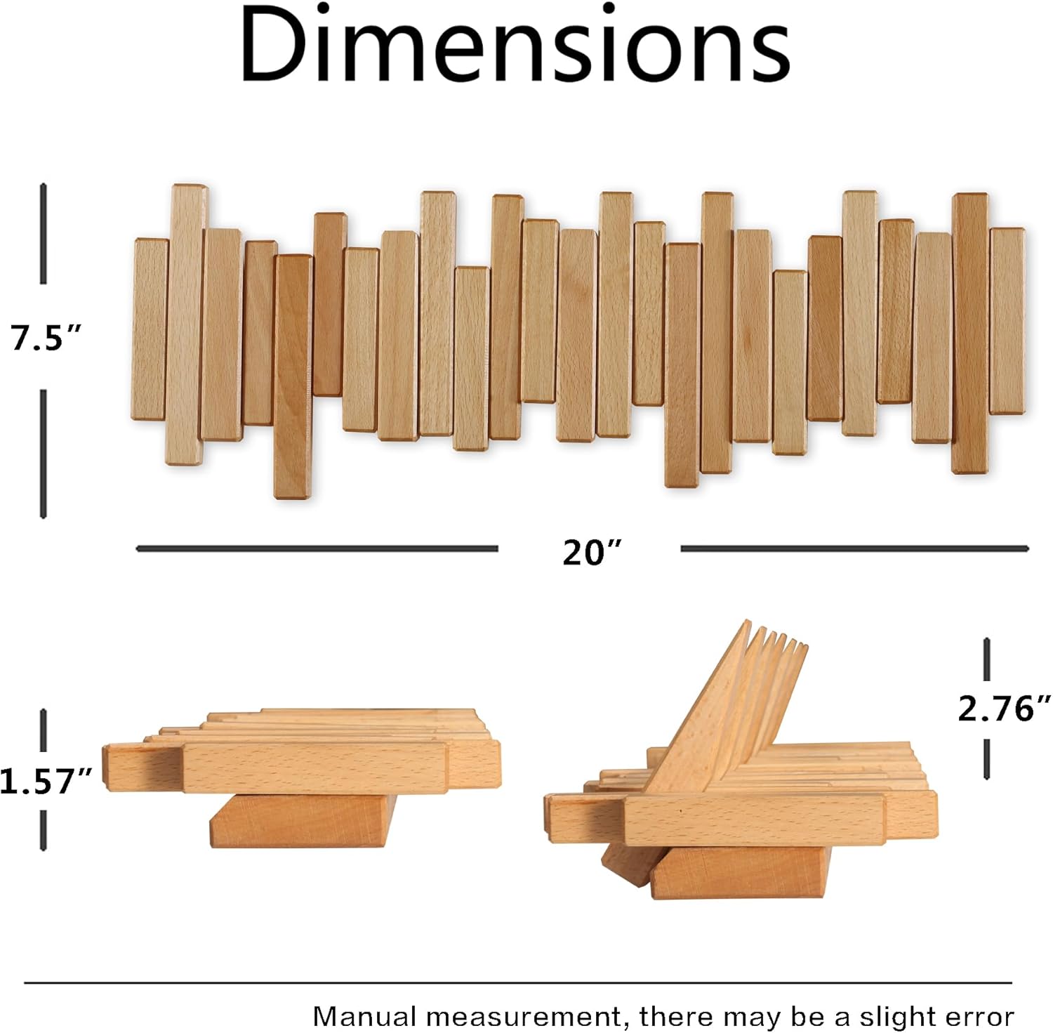 Wooden Coat Rack Wall Mounted Sticks Multi Rack Solid Handmade Natural Beech Wood Artwork with 5 Flip-Down Unique Modern Hooks for Coats Bag Hat Umbrella
