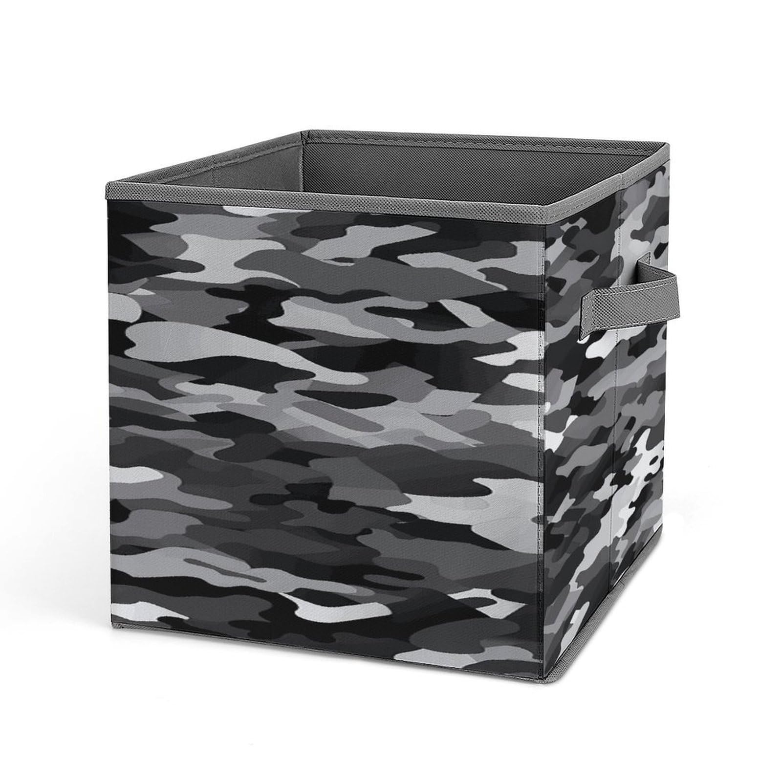 VstaDank Black White Gray Camouflage Storage Bin Collapsible Storage Cubes Organizer Oxford Cloth Storage Box with Dual Handles Large Stackable Closet Storage Bins for Sheets Hat Sweater