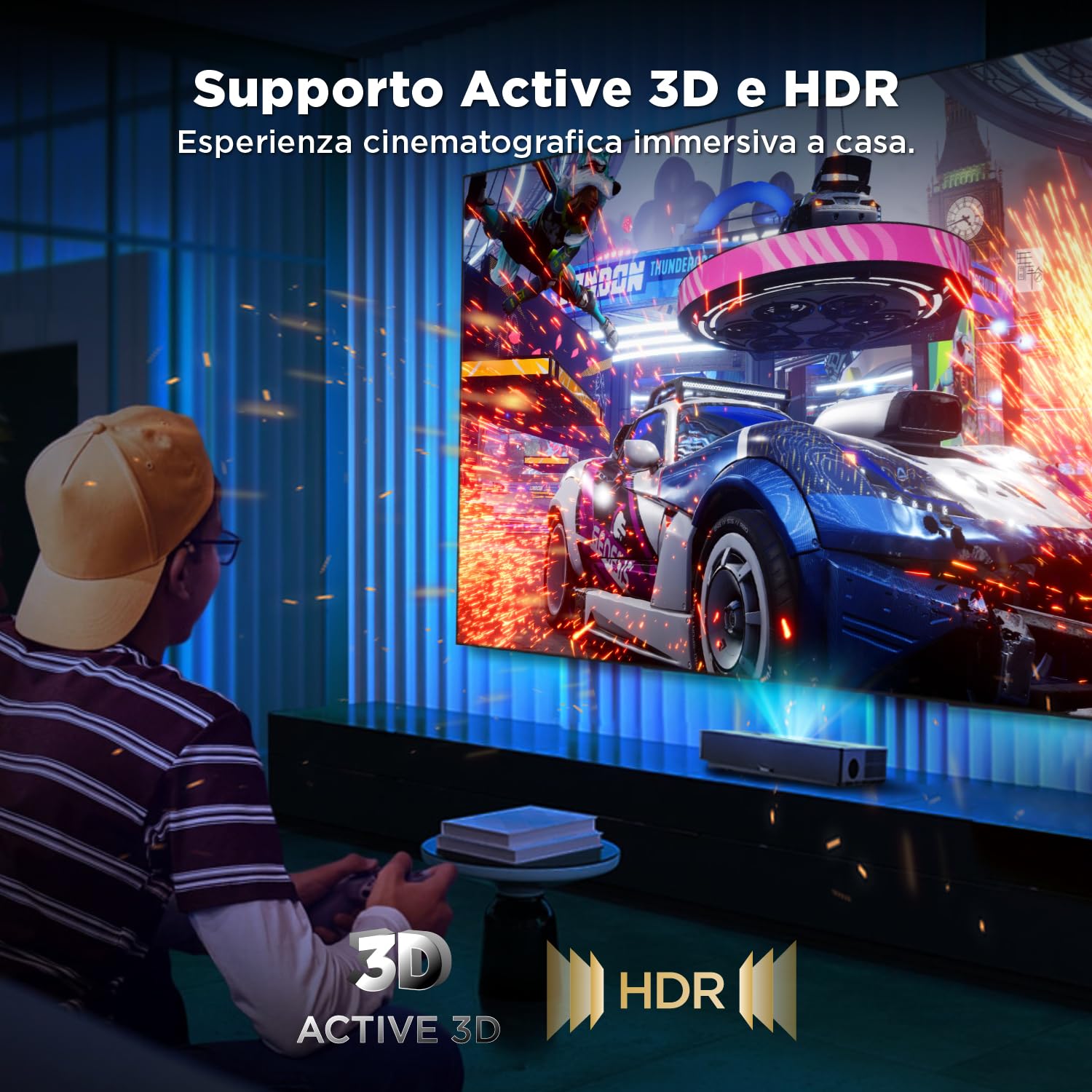 Schermo per proiettore, telaio fisso da 100” 4K Ultra HD 16:9, ALR anti-luce ambientale, CLR anti-luce da soffitto, schermo di proiezione a parete per proiettori a focale ultra corta
