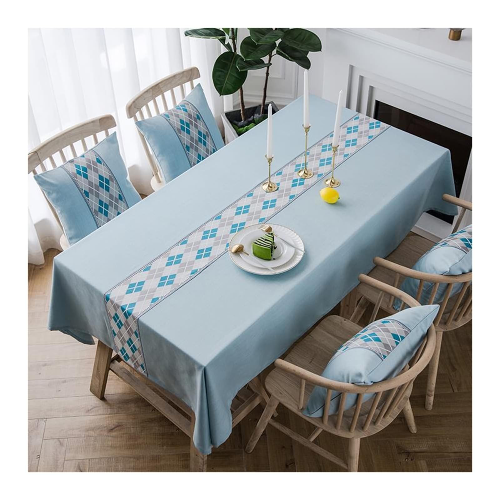 Daesar Mantel Mesa Rectangular Antimanchas,Mantel Poliéster Cocina Patrón de Rombos Mantel de Cocina Antimanchas Azul,135x250CM(98x53Inch)