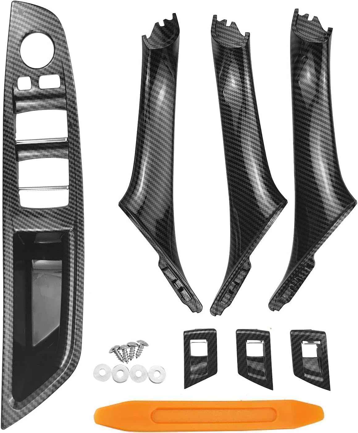 Door Handle Kit Compatible with B-M-W 5 Series F10/F11/F18 2010-2016, Driver & Passenger Side Window Switch Armrest Trim for Left-Hand Drive Models (Carbon Fiber)