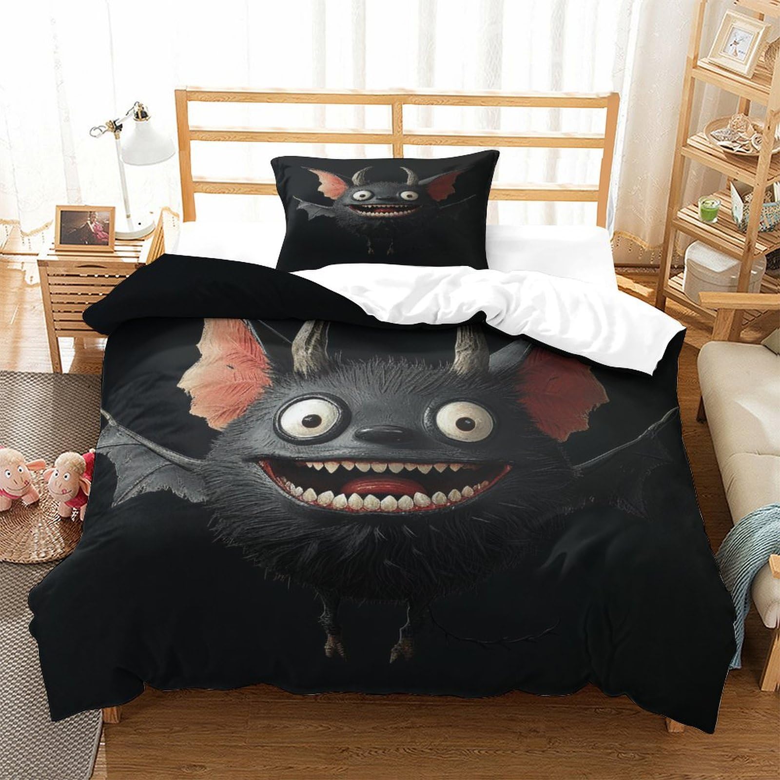 P1S9U7W5Y Creative Monster 3D Printed Microfiber Duvet Cover Set 3pcs Black Monster Bedding Set Single