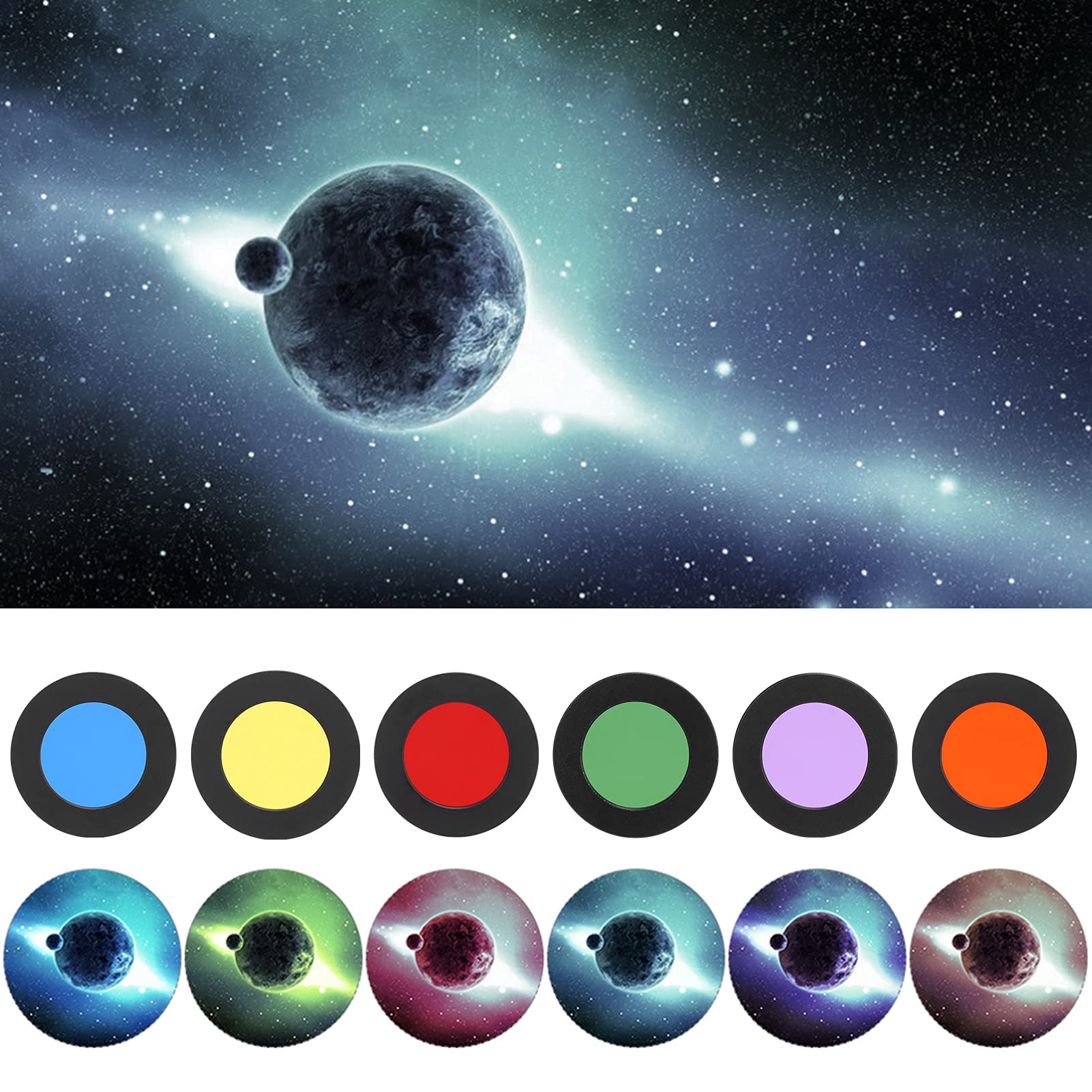 Topiky 6-in-1 Astronomisches Teleskop-Okular-Filter-Set, 1,25 Zoll/31,7 Mm Okularlinse Planeten und Nebelfilter, Gelb/Orange/Rot/Grün/Blau/Lila