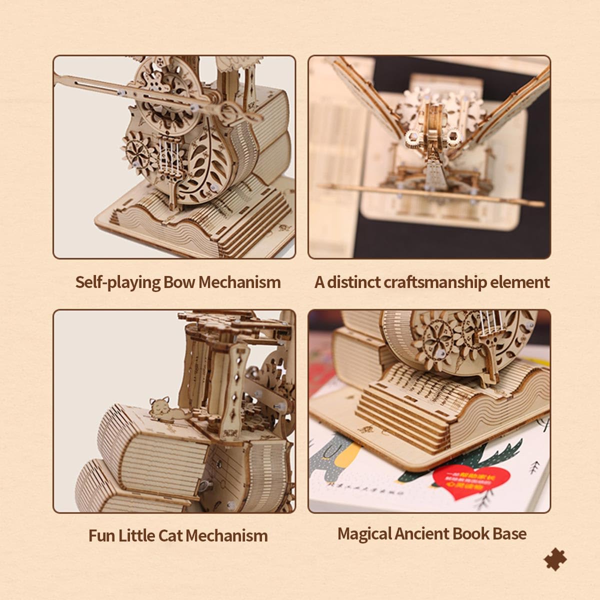 3D Holzpuzzle Erwachsene, Mechanische Übertragung Cello Spieldose 3D Holz Puzzle Modellbausatz Spieluhr, 169PCS Steampunk 3D Puzzle Holz Musikbox, Spielzeug Geschenk -KIT