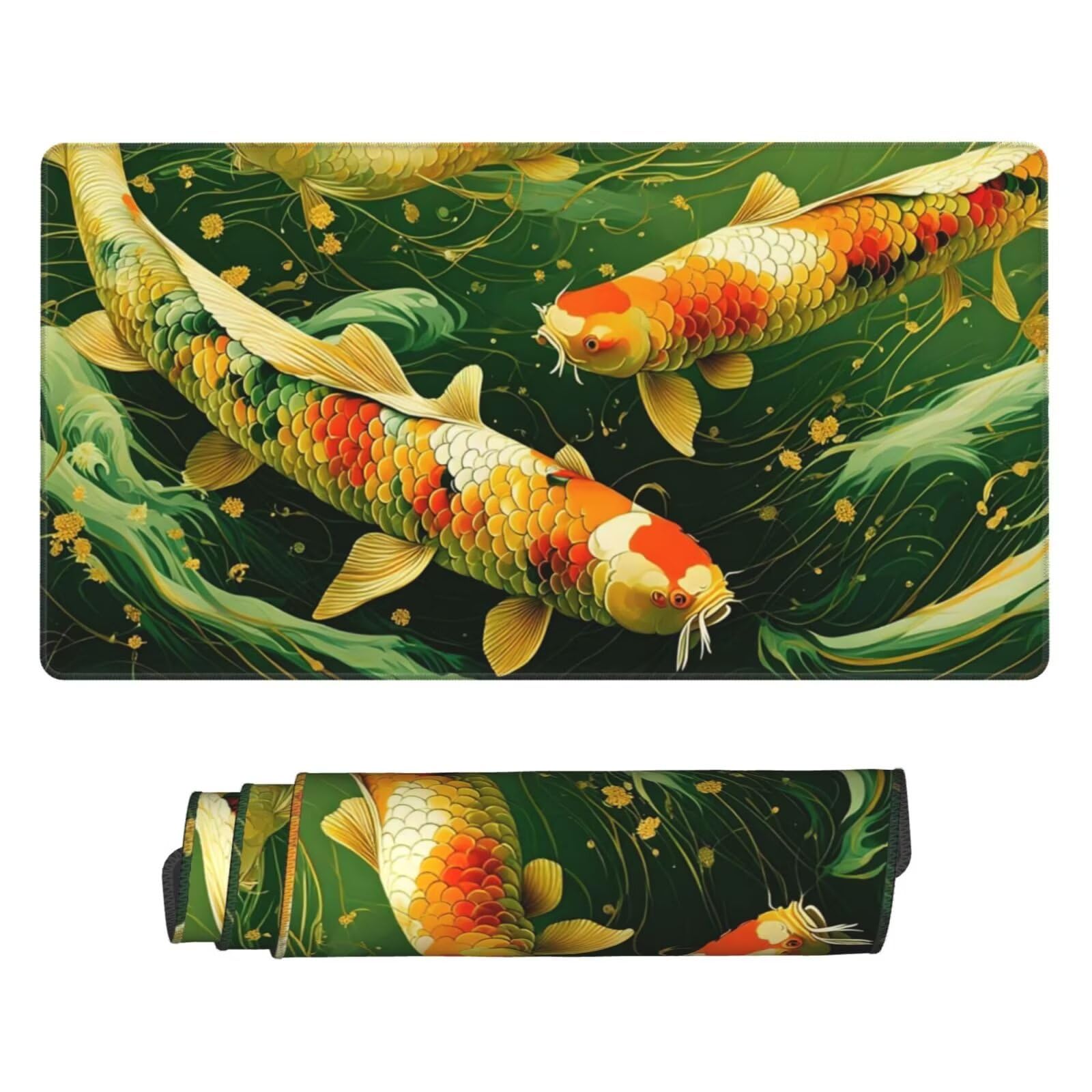 Gamingowa podkładka pod mysz XXL 1200 x 600 mm, zielona podkładka pod mysz, złota rybka, duża, 120 x 60 cm, rozszerzona podkładka na biurko, akcesoria gamingowe z przyszytymi krawędziami, poprawia