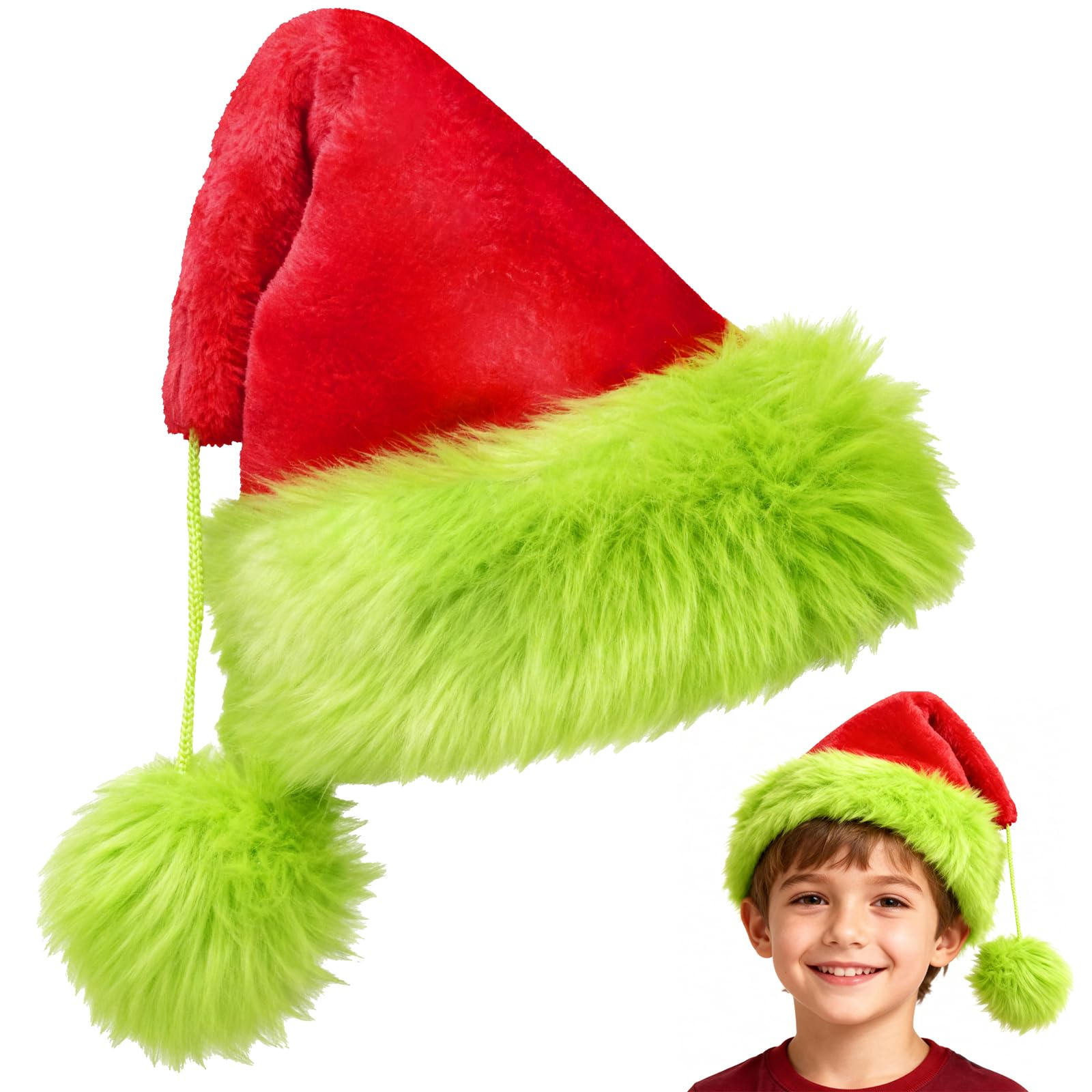Lizgoxd Christmas Santa Hat with Classic Green Fur for Adult Cosplay Furry Monster