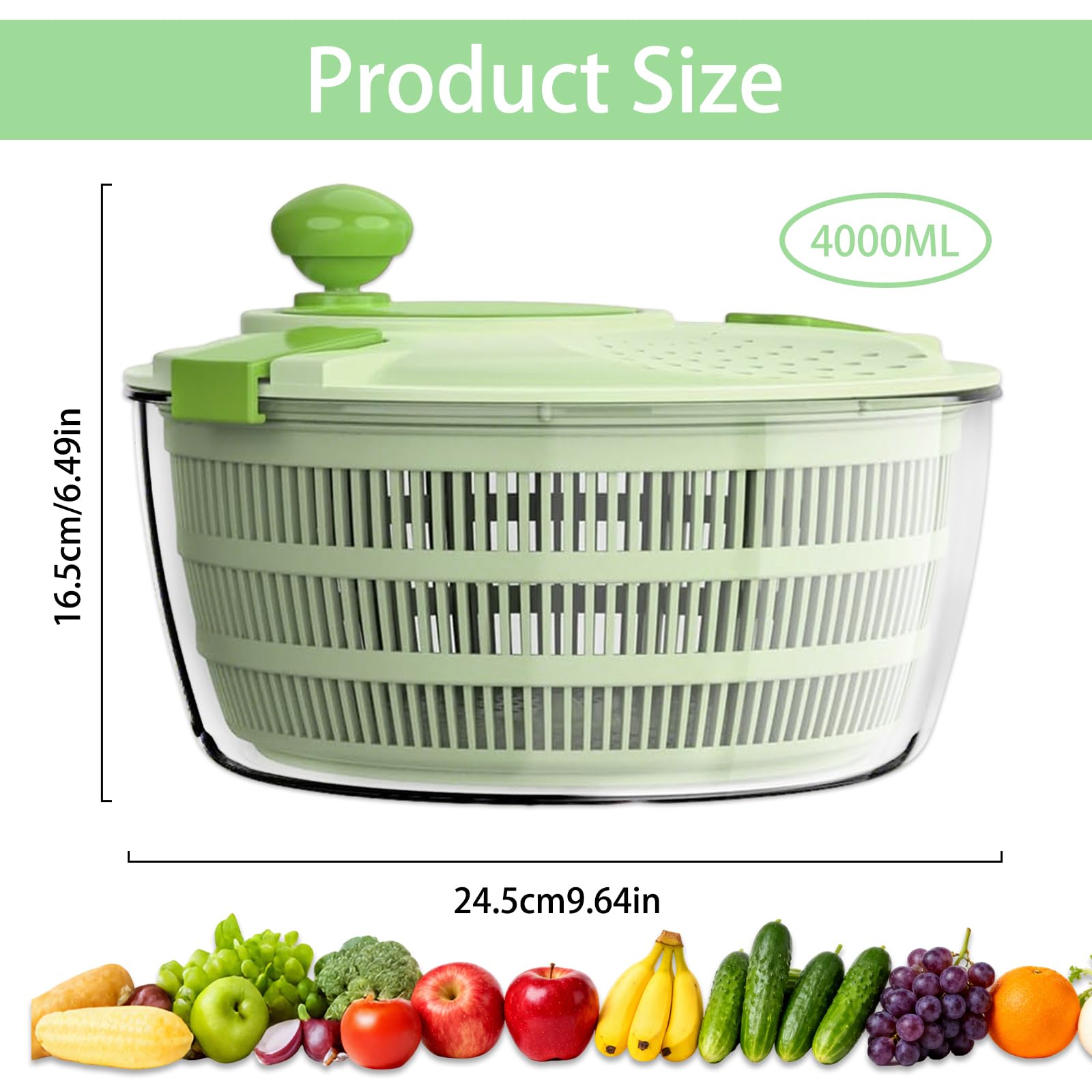 Salatschleuder mit Deckel, Kunststoff, BPA-frei, Salad Spinner, Salatschleudern, für Obst- und Gemüsereinigung, 4 Liter, ø 24,5 cm