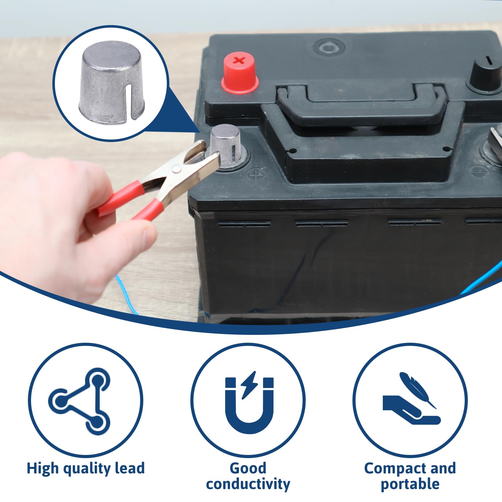 Kit 2 Spessori Per Terminali Batteria Auto In Piombo, Adattatori Convertitori Per Polo Positivo E Negativo, Diametro 20mm, Riparazione Morsetti