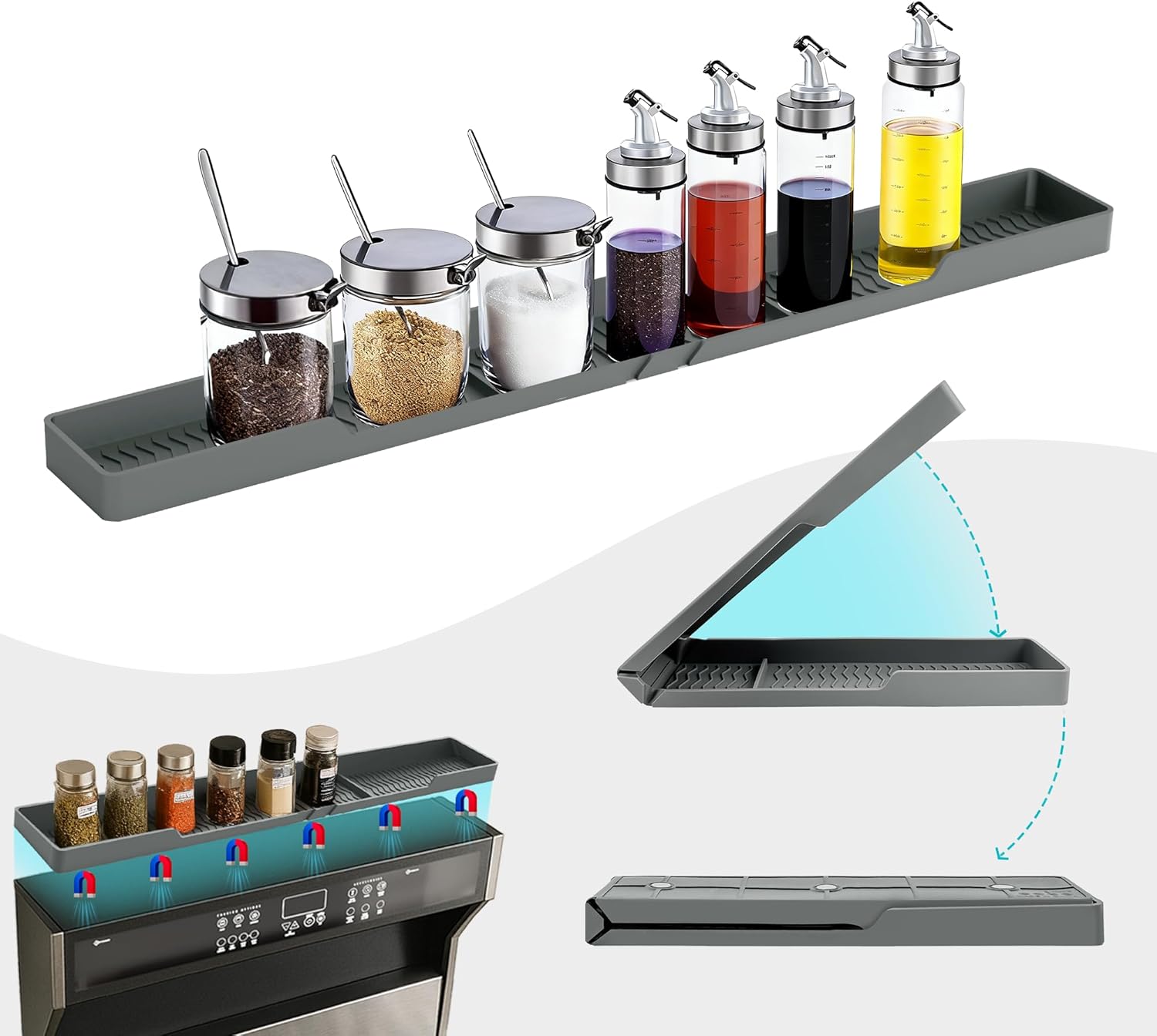 30インチ ストーブトップシェルフ、ソフトで耐熱性、6つの吸引ポイント、スパイスや調理器具を収納するための固定された3つのコンパート