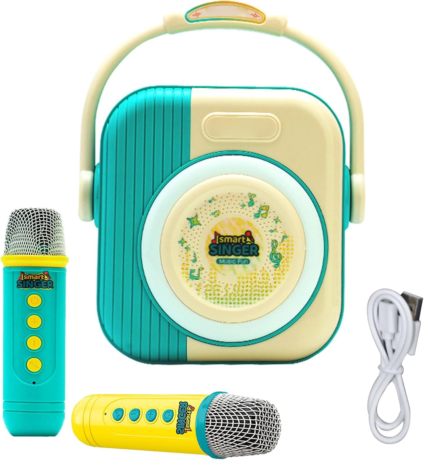 Focket Mini Karaoke Machine, 3D Surround Sound Rechargeable Bluetooth Speaker, Portable Wireless Microphones with Dual Microphones for Home Party Birthday Outdoor Camping (Blue)