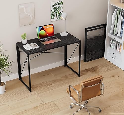Miniatura 2 de Coavas Escritorio Plegable de 39.4 pulgadas, Escritorios de Computadora Pequeños Portátiles Plegables, Mesa Resistente de Escritura que Ahorra Negro
